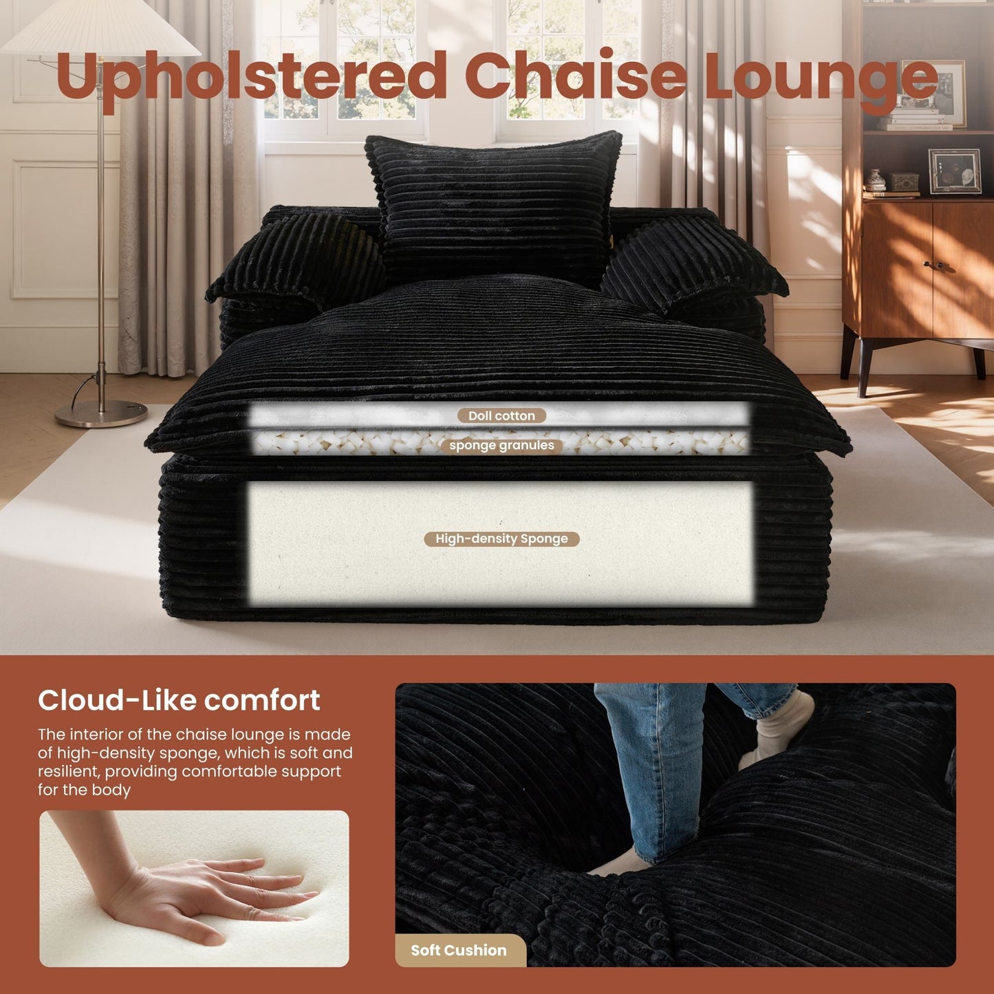 67" Boneless Lounge Chaise with Cloud Plush Sofa Bed, No Assembly Required