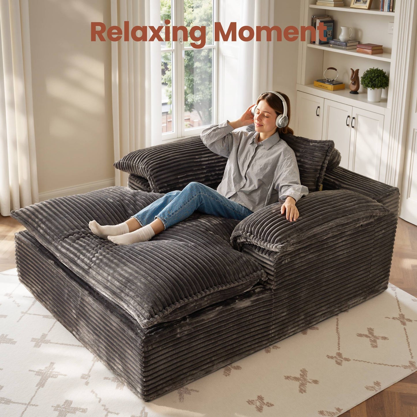 67" Boneless Lounge Chaise with Cloud Plush Sofa Bed, No Assembly Required