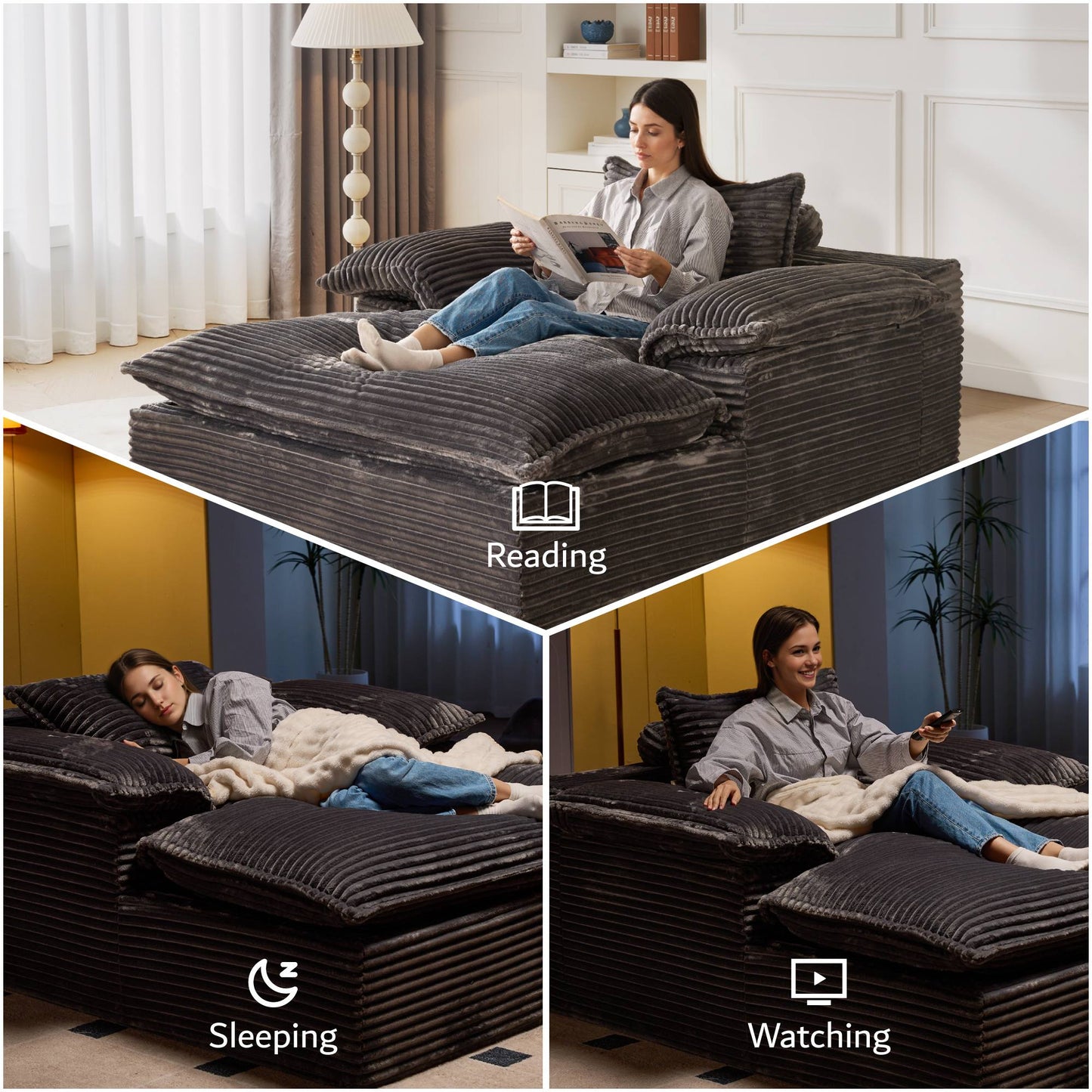 67" Boneless Lounge Chaise with Cloud Plush Sofa Bed, No Assembly Required