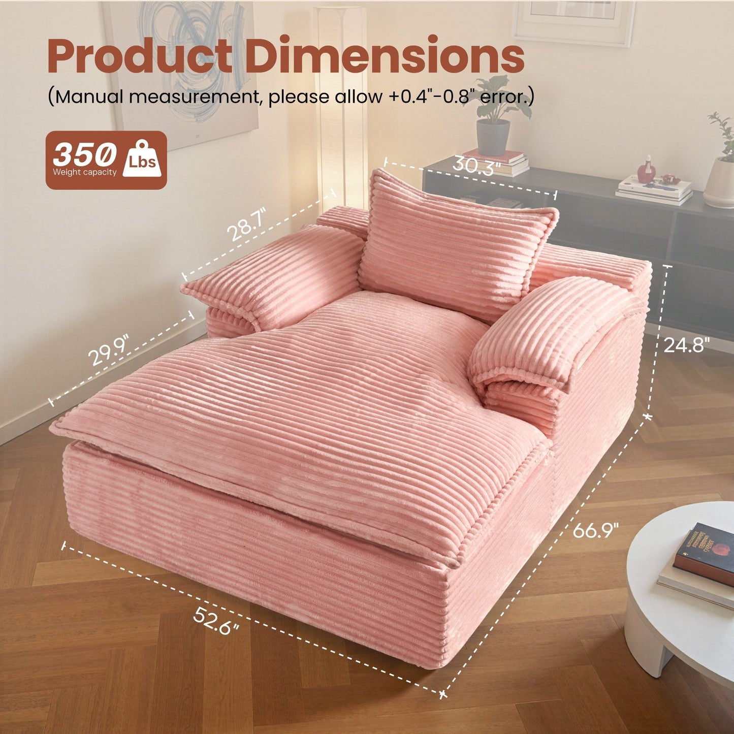 67" Boneless Lounge Chaise with Cloud Plush Sofa Bed, No Assembly Required
