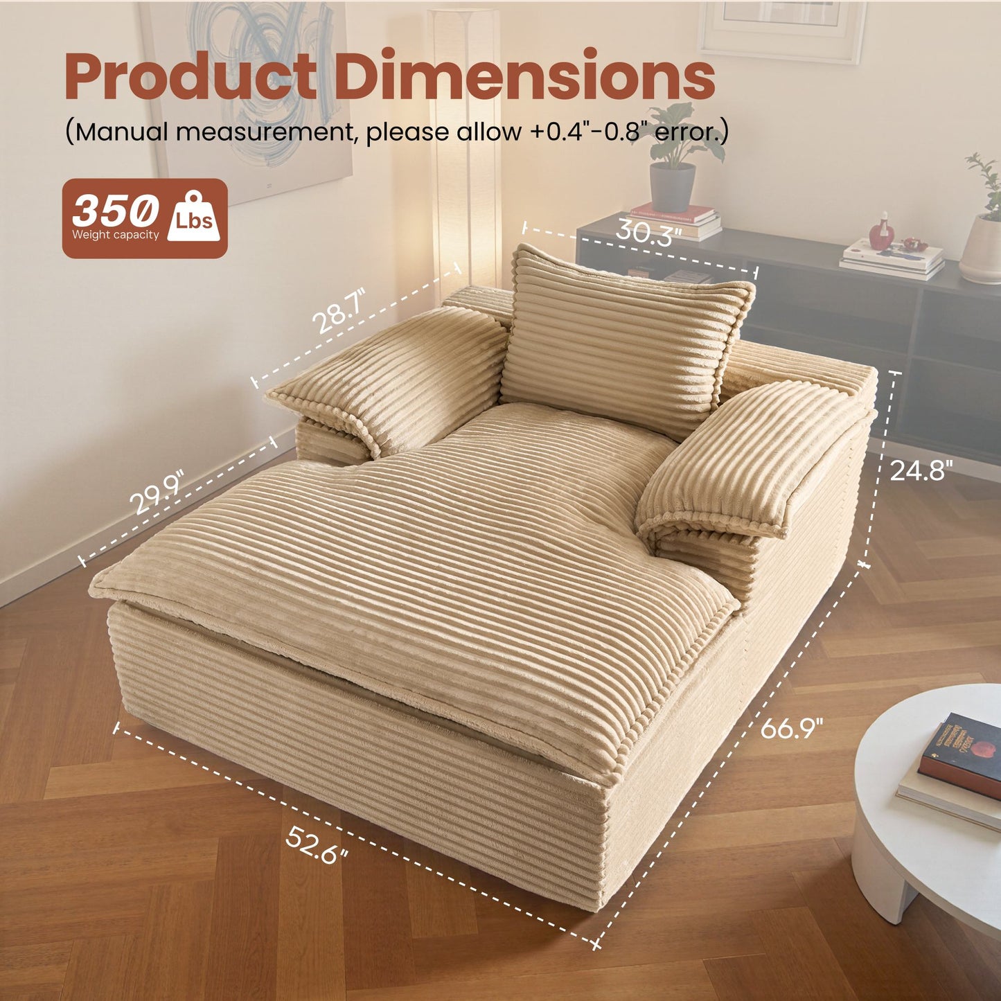 67" Boneless Lounge Chaise with Cloud Plush Sofa Bed, No Assembly Required