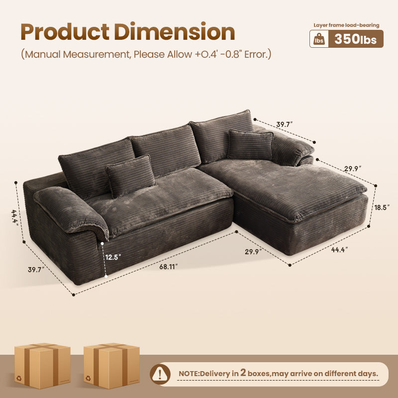 105" Modular Sectional Sofa with Chaise,Deep Seat Cloud Couch, Modern L-Shape