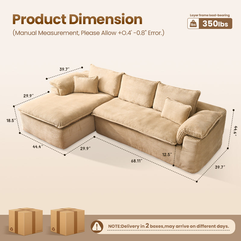 105" Modular Sectional Sofa with Chaise,Deep Seat Cloud Couch, Modern L-Shape