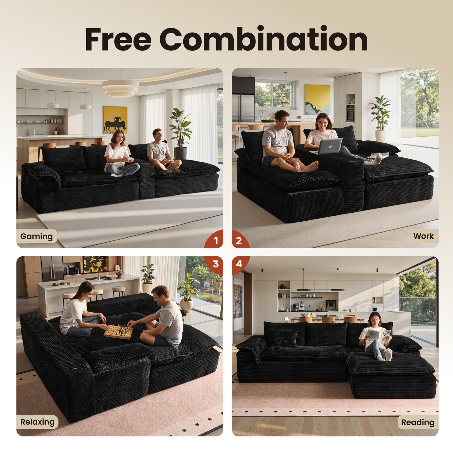 105" Modular Sectional Sofa with Chaise,Deep Seat Cloud Couch, Modern L-Shape