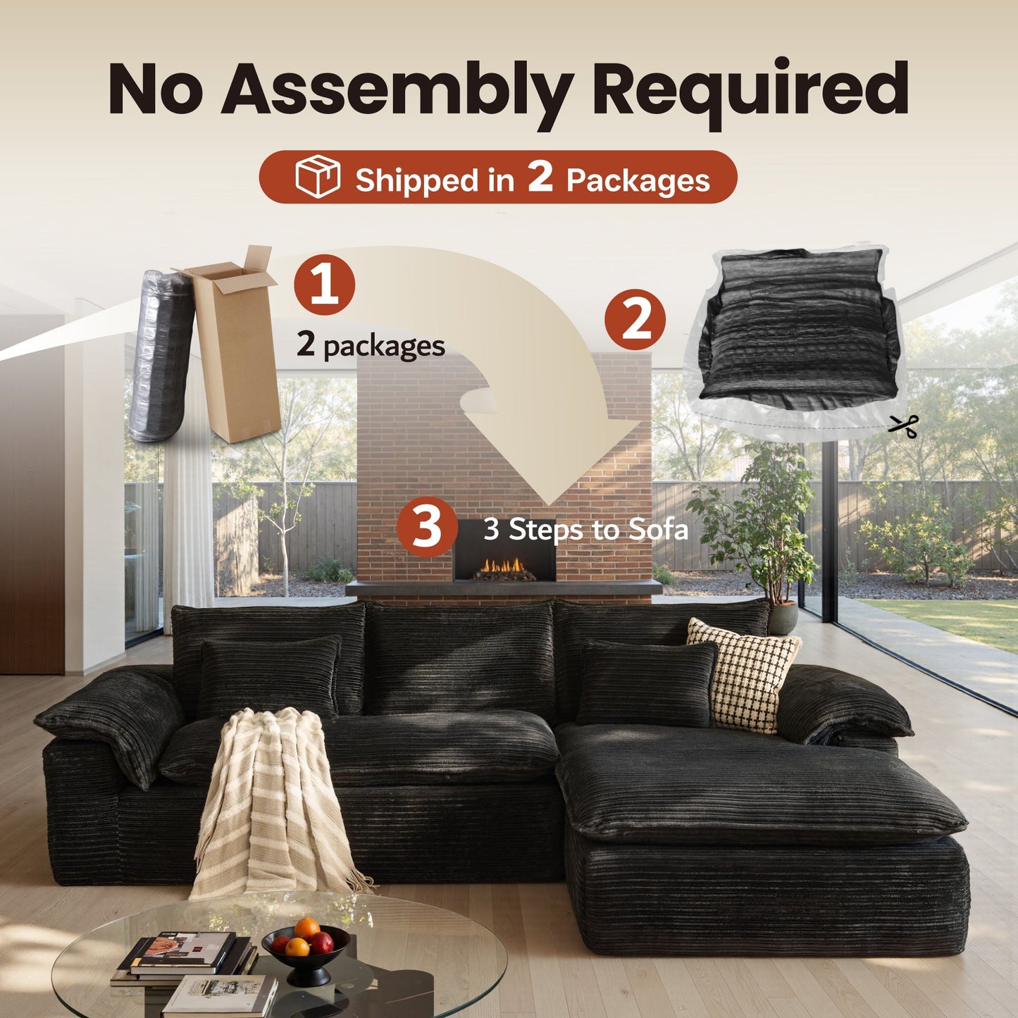 105" Modular Sectional Sofa with Chaise,Deep Seat Cloud Couch, Modern L-Shape