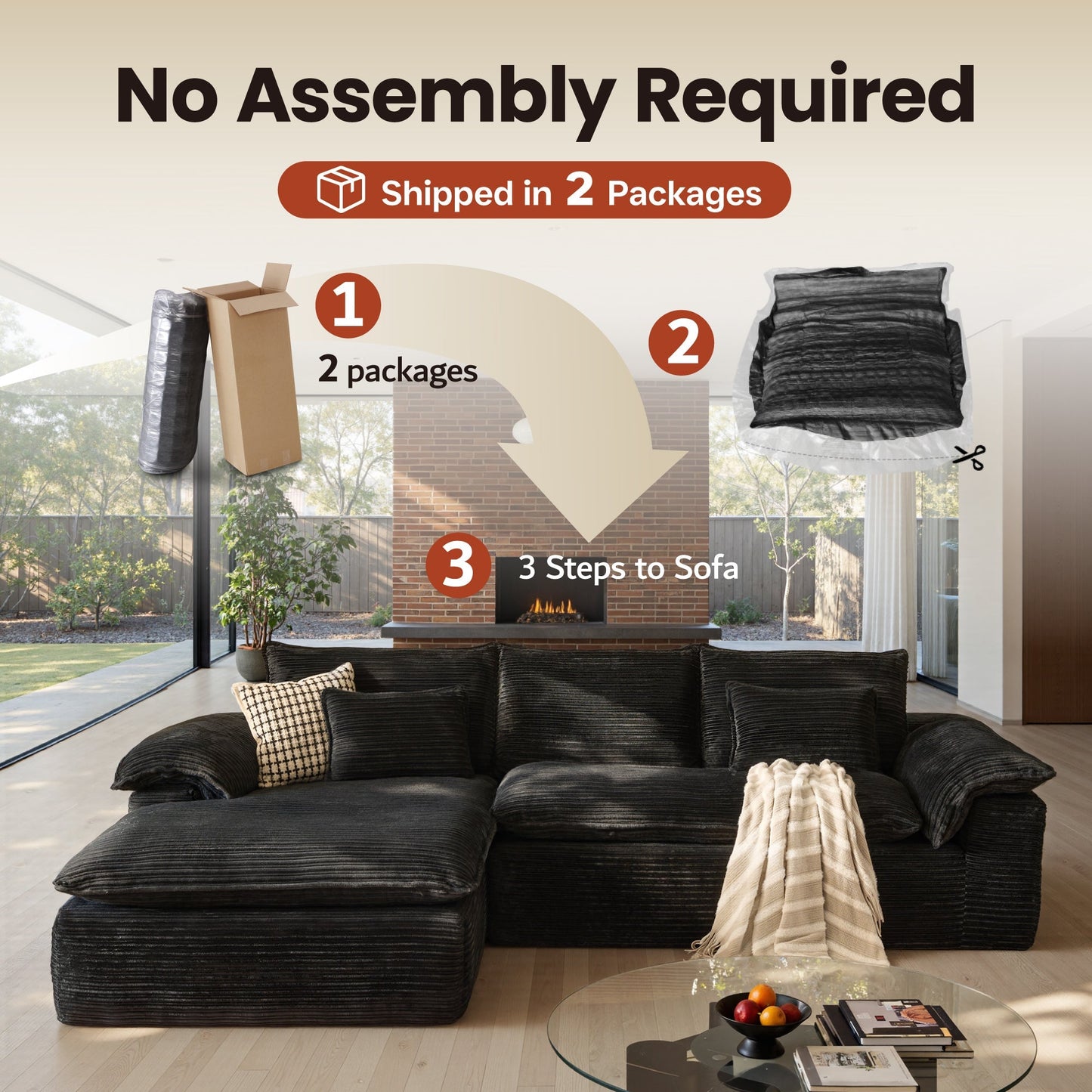 105" Modular Sectional Sofa with Chaise,Deep Seat Cloud Couch, Modern L-Shape