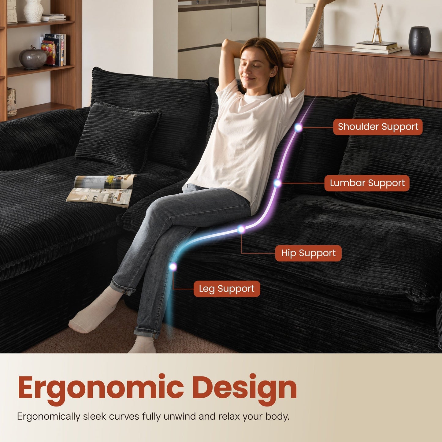 105" Modular Sectional Sofa with Chaise,Deep Seat Cloud Couch, Modern L-Shape