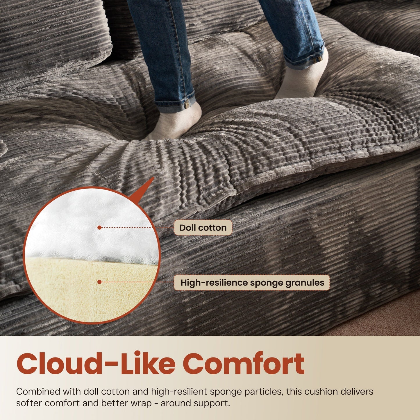 105" Modular Sectional Sofa with Chaise,Deep Seat Cloud Couch, Modern L-Shape