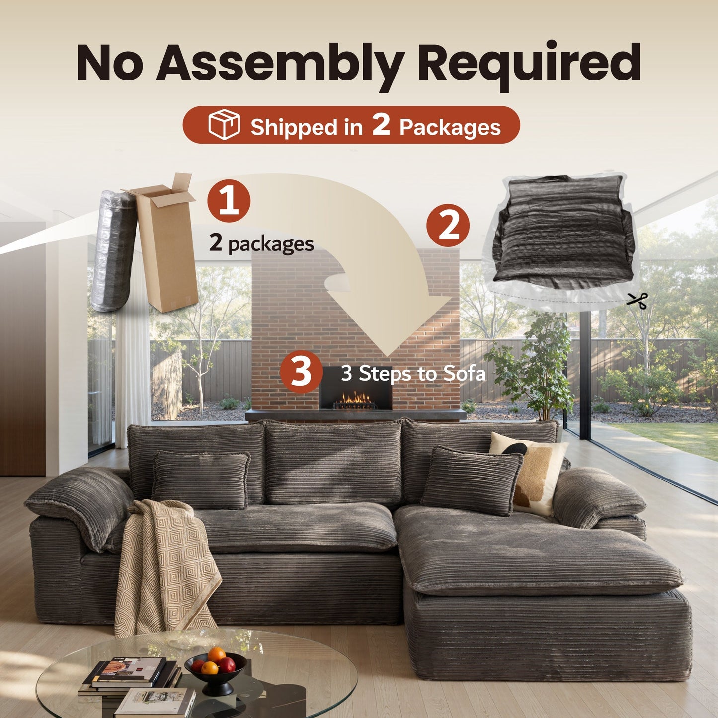 105" Modular Sectional Sofa with Chaise,Deep Seat Cloud Couch, Modern L-Shape