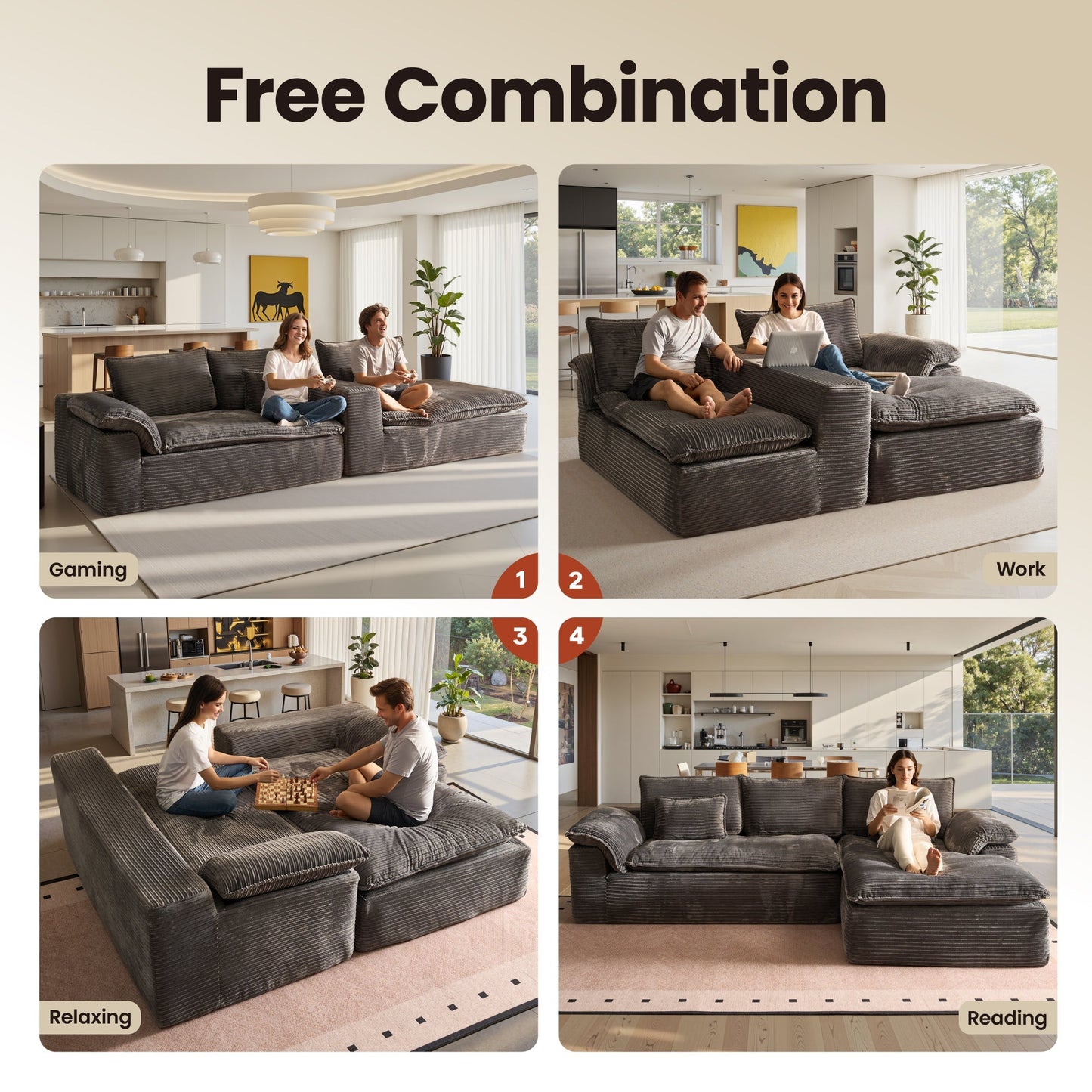 105" Modular Sectional Sofa with Chaise,Deep Seat Cloud Couch, Modern L-Shape