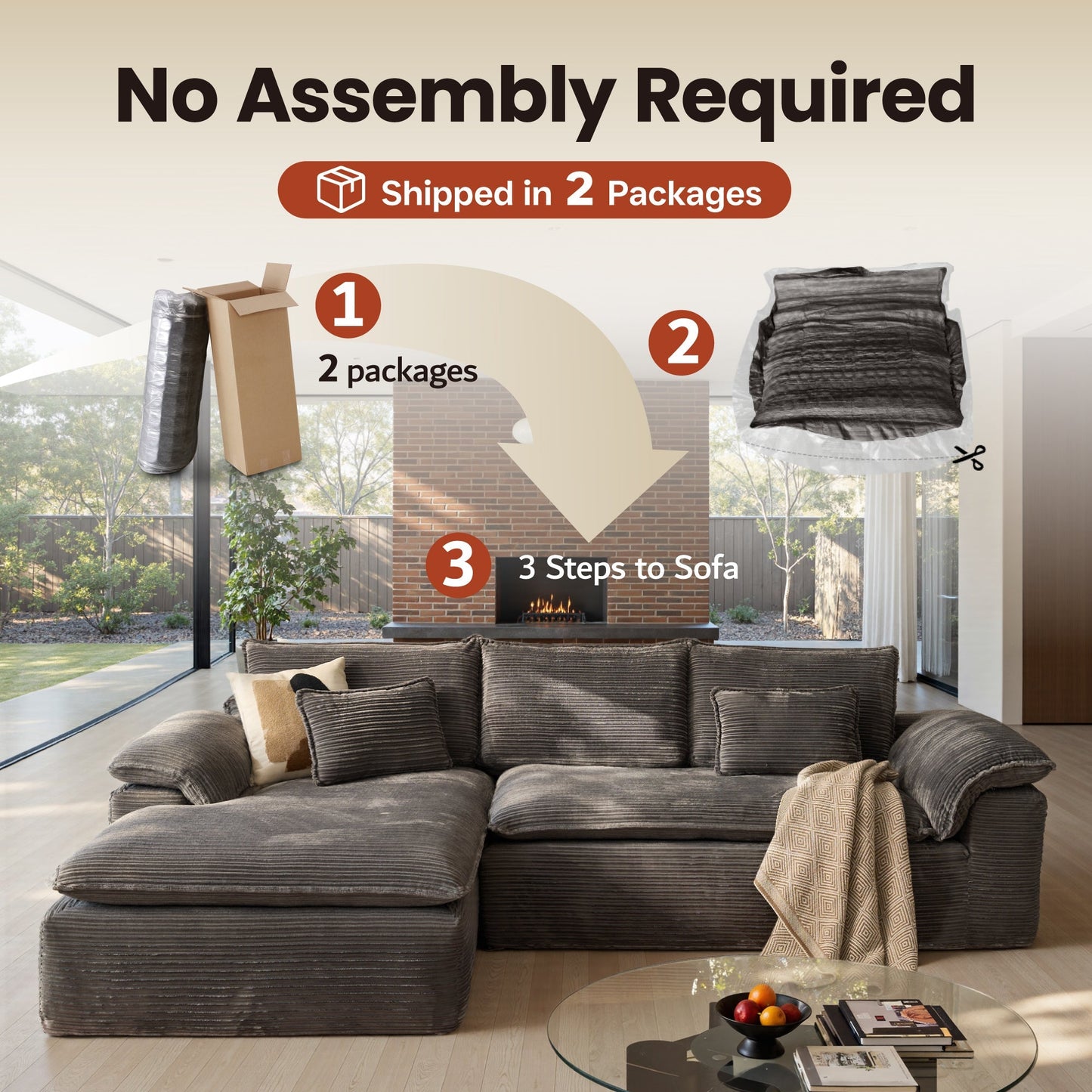105" Modular Sectional Sofa with Chaise,Deep Seat Cloud Couch, Modern L-Shape
