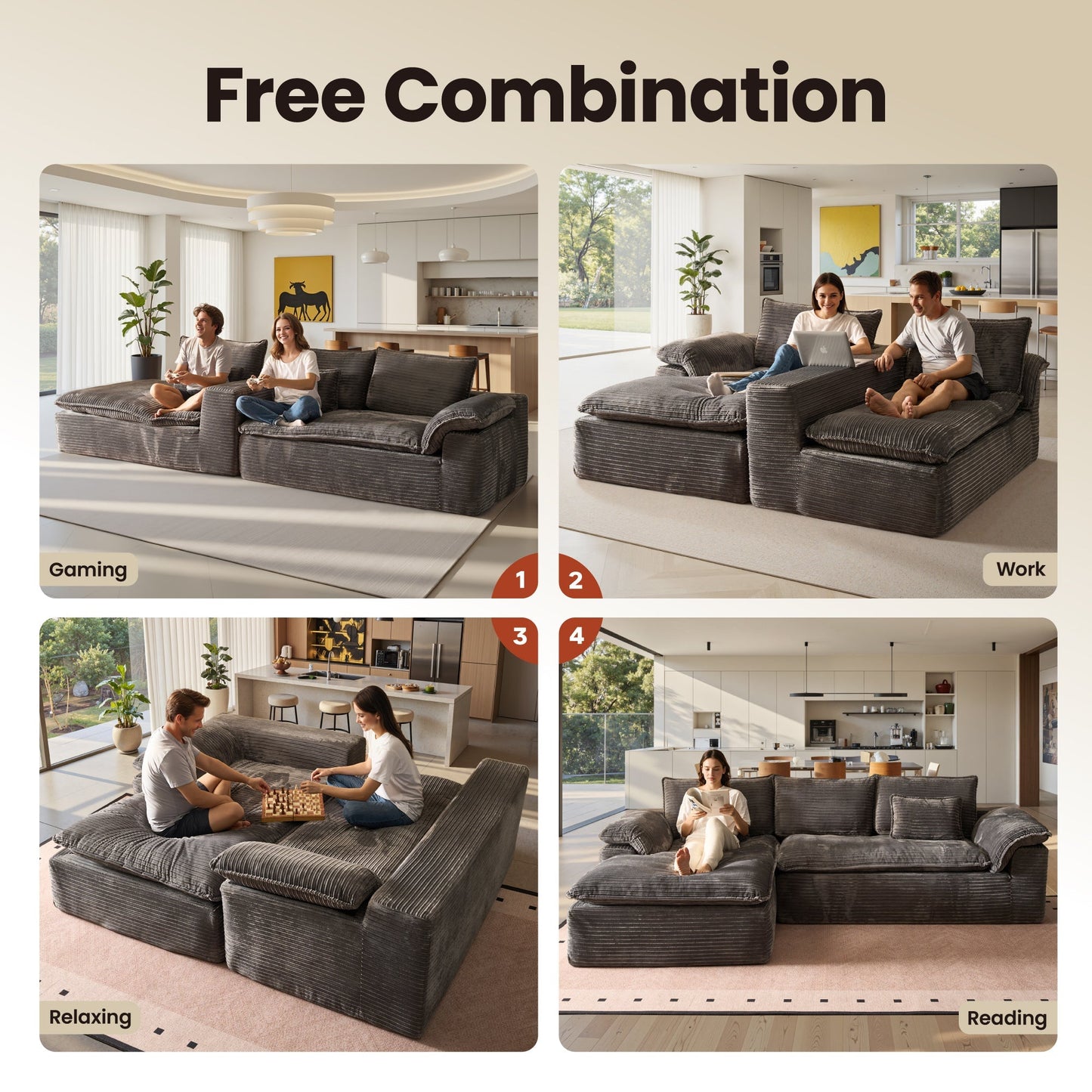 105" Modular Sectional Sofa with Chaise,Deep Seat Cloud Couch, Modern L-Shape