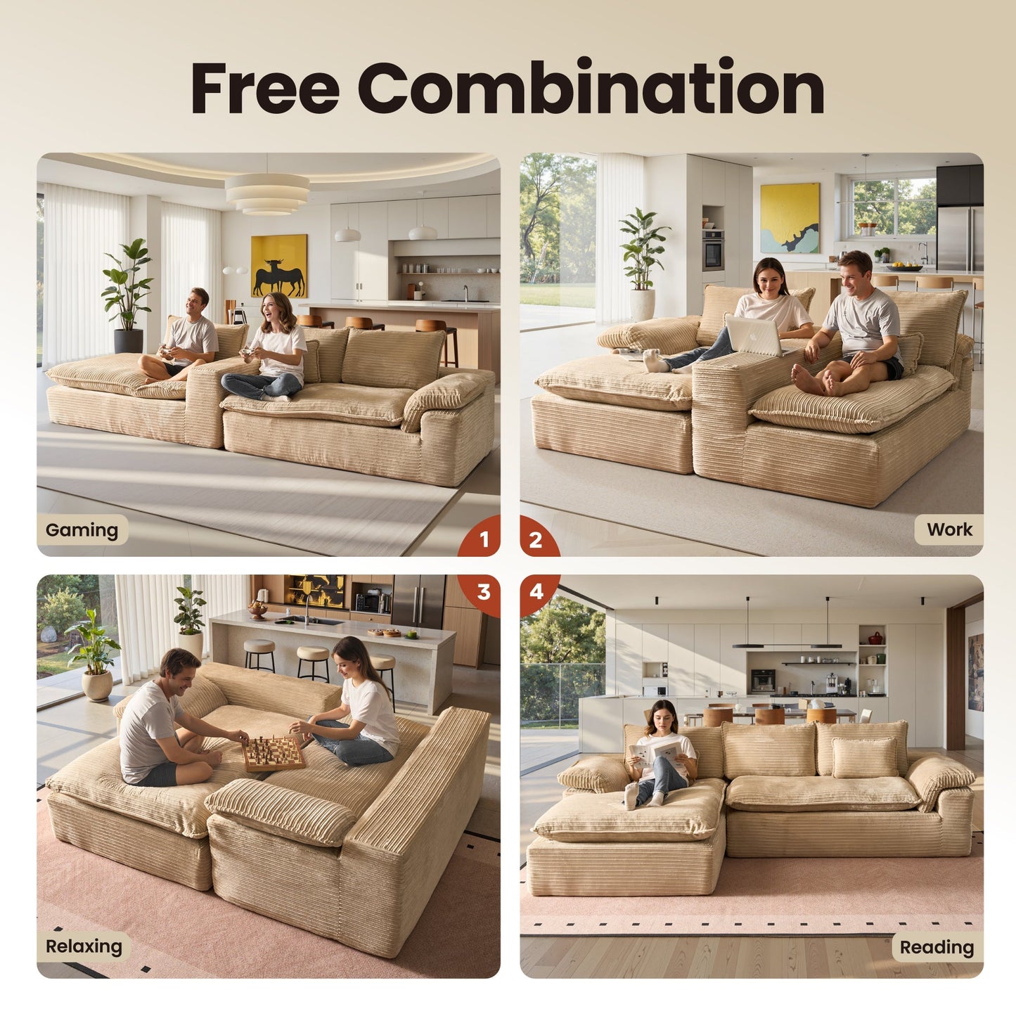 105" Modular Sectional Sofa with Chaise,Deep Seat Cloud Couch, Modern L-Shape