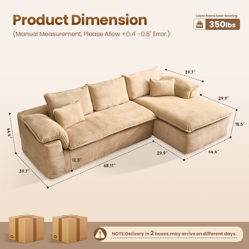 105" Modular Sectional Sofa with Chaise,Deep Seat Cloud Couch, Modern L-Shape