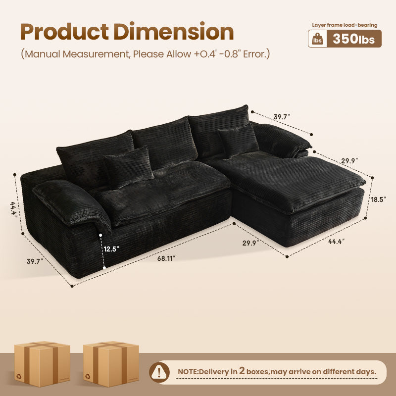 105" Modular Sectional Sofa with Chaise,Deep Seat Cloud Couch, Modern L-Shape