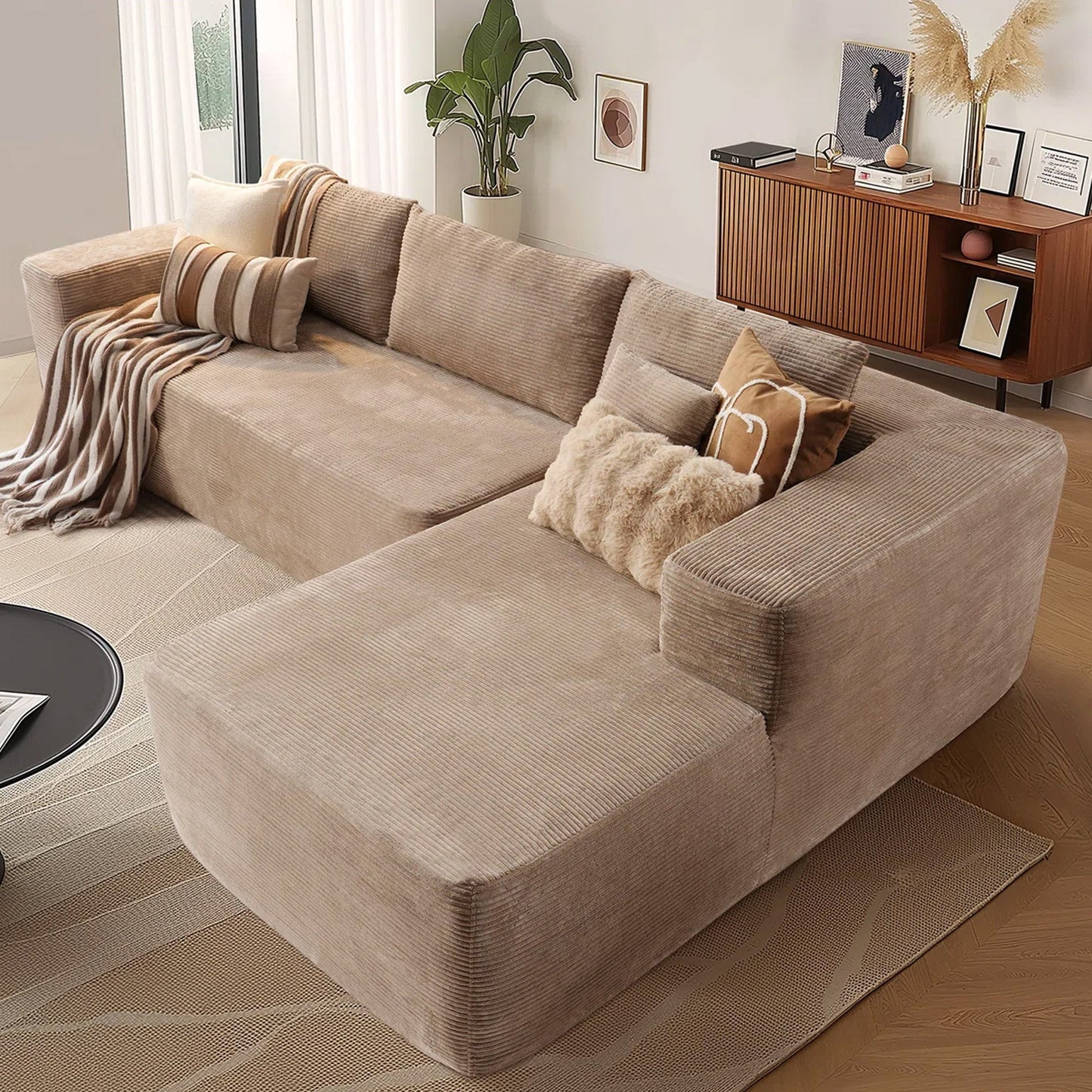 104" L-Shape Modular Couch with Chaise,Corduroy Fabric,No Assembly Required