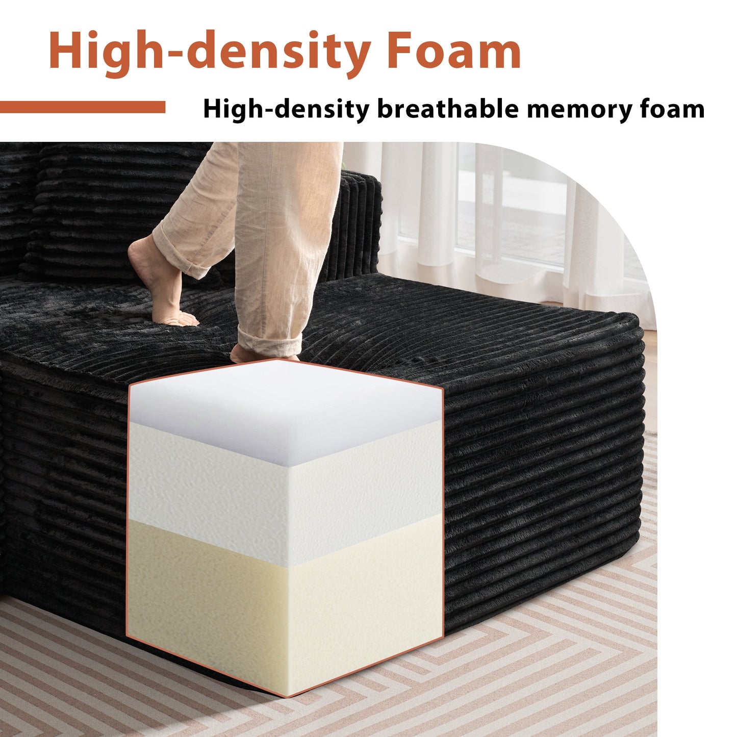 134" U-Shape Modular Couch , Plush Corduroy Fabric, No Assembly Required