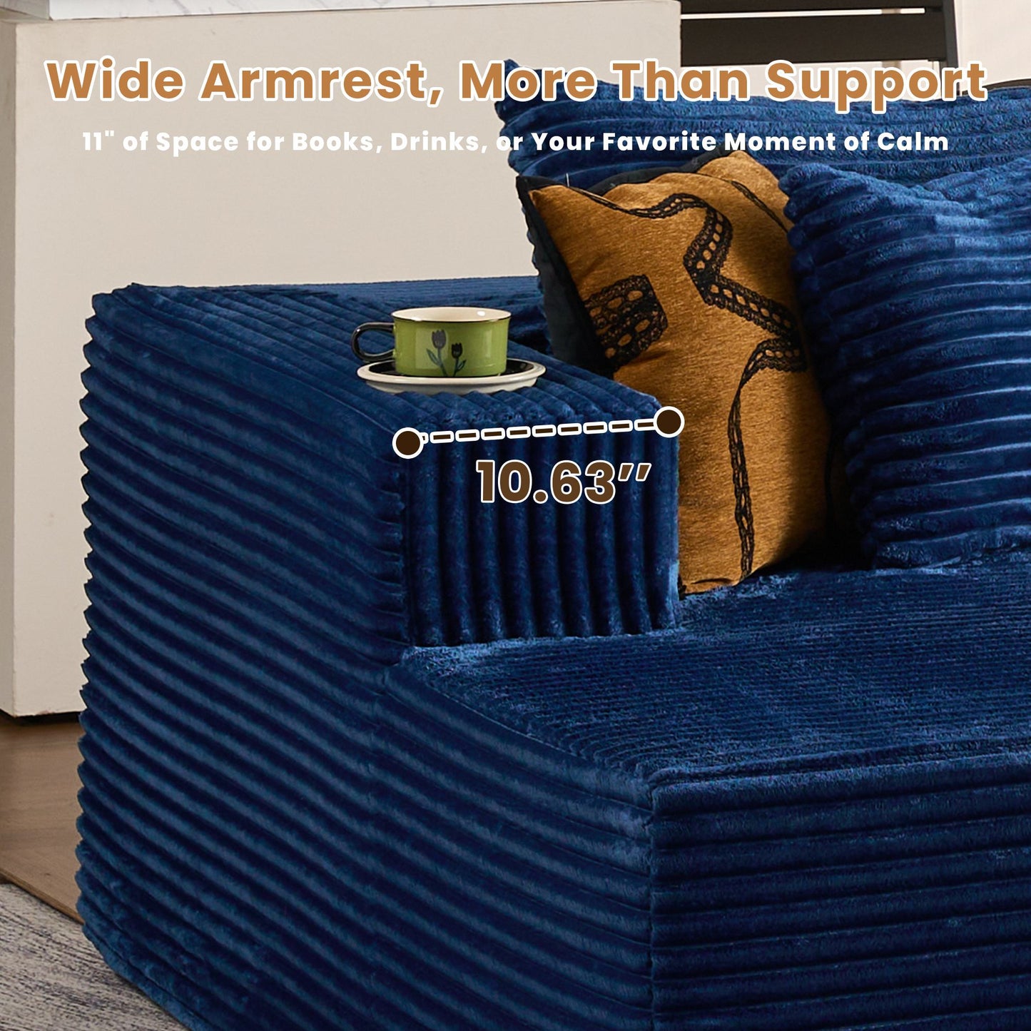 134" U-Shape Modular Couch , Plush Corduroy Fabric, No Assembly Required