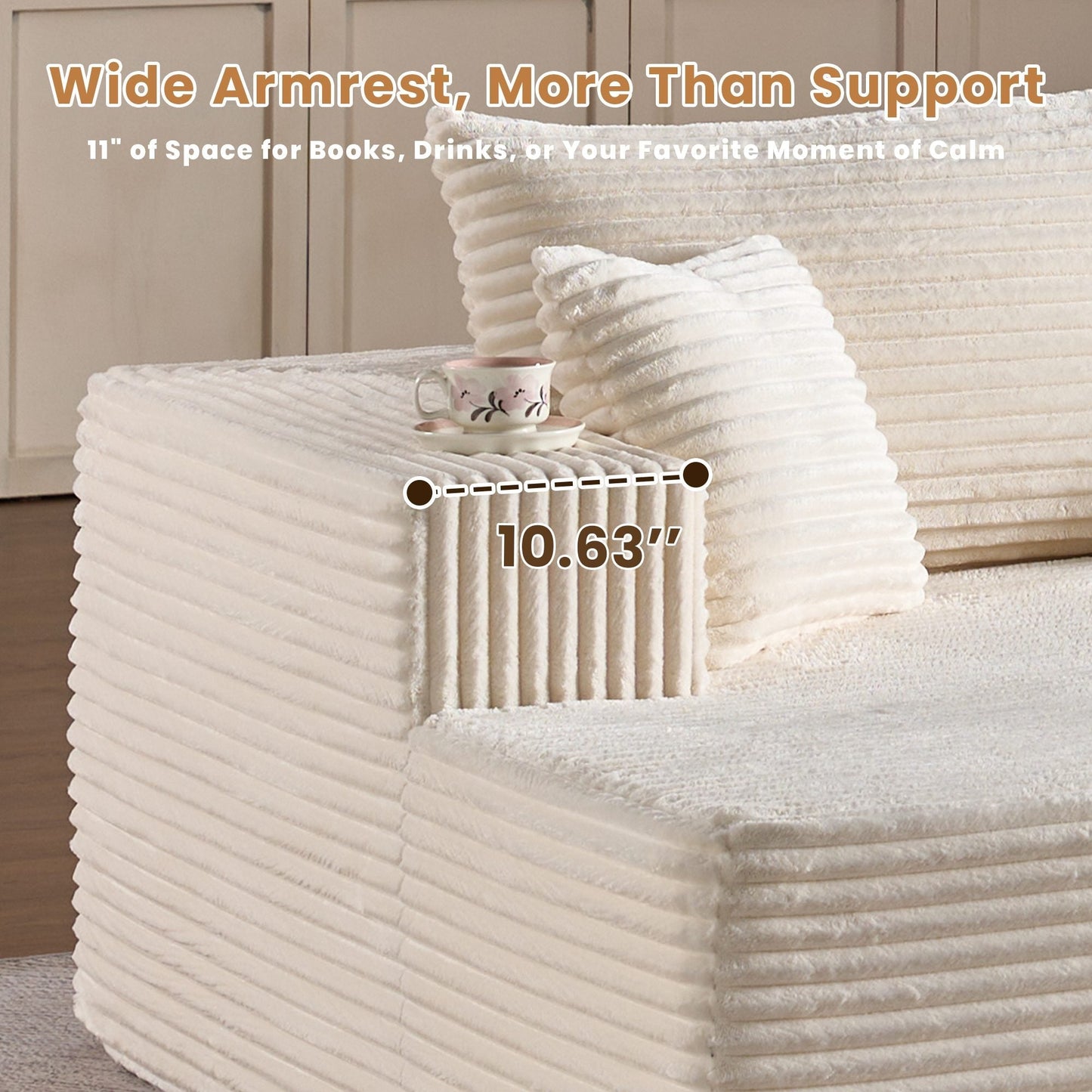 134" U-Shape Modular Couch , Plush Corduroy Fabric, No Assembly Required