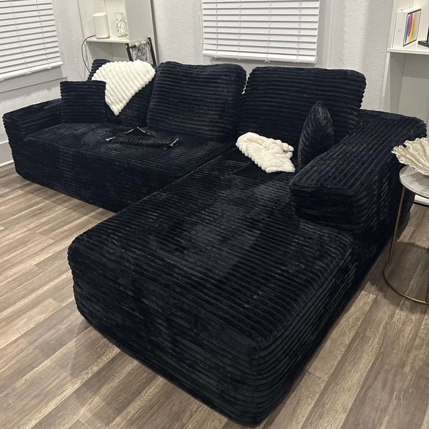 104" L-Shape Modular Couch with Chaise, Plush Corduroy Fabric, No Assembly Required