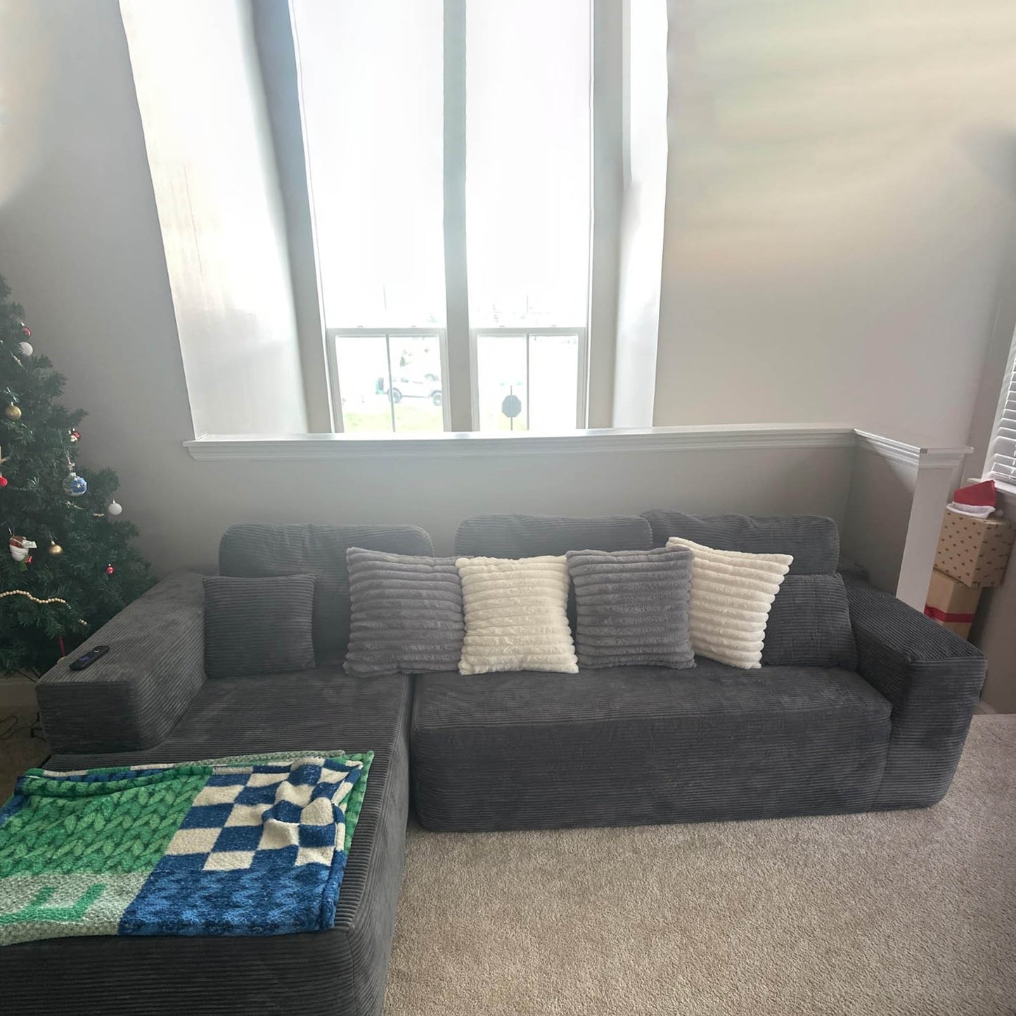 104" L-Shape Modular Couch with Chaise,Corduroy Fabric,No Assembly Required