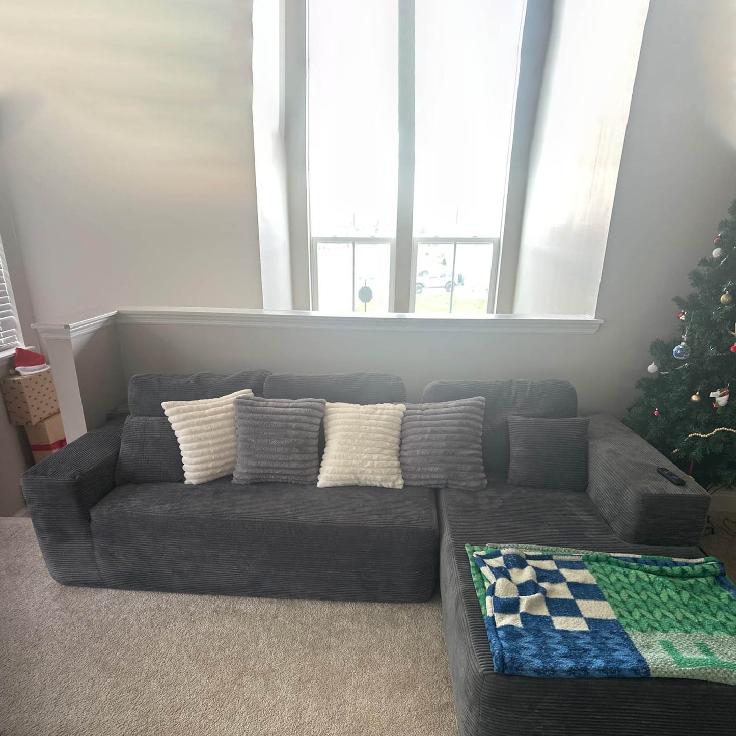 104" L-Shape Modular Couch with Chaise,Corduroy Fabric,No Assembly Required