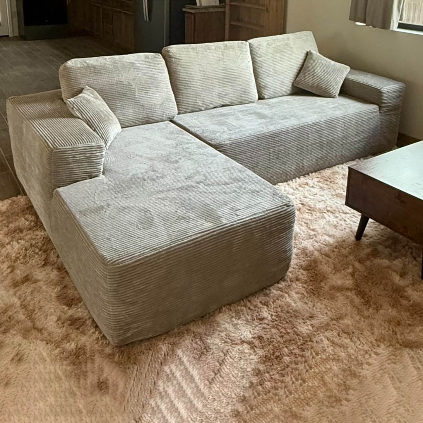 104" L-Shape Modular Couch with Chaise,Corduroy Fabric,No Assembly Required
