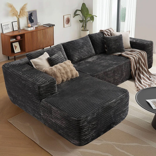 104" L-Shape Modular Couch with Chaise, Plush Corduroy Fabric, No Assembly Required