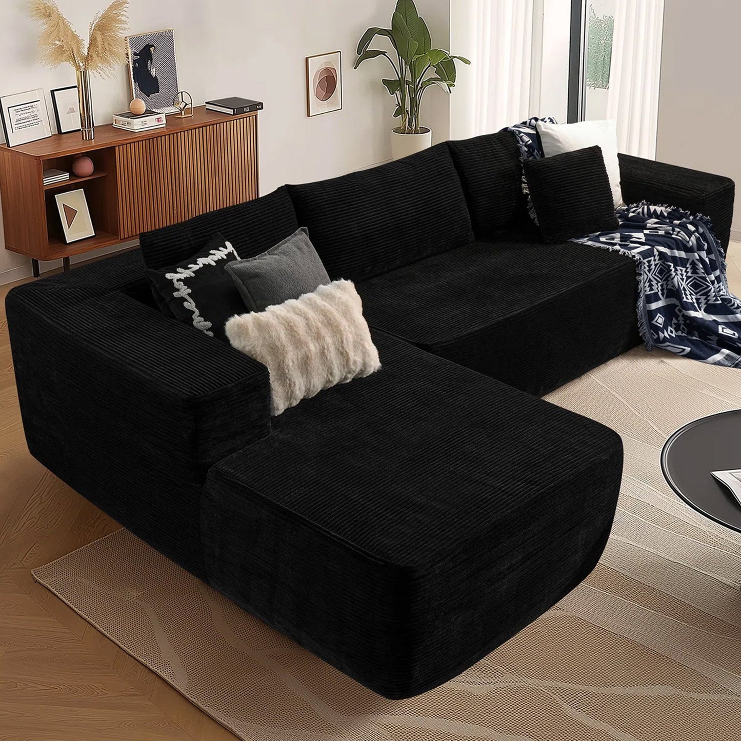 104" L-Shape Modular Couch with Chaise,Corduroy Fabric,No Assembly Required
