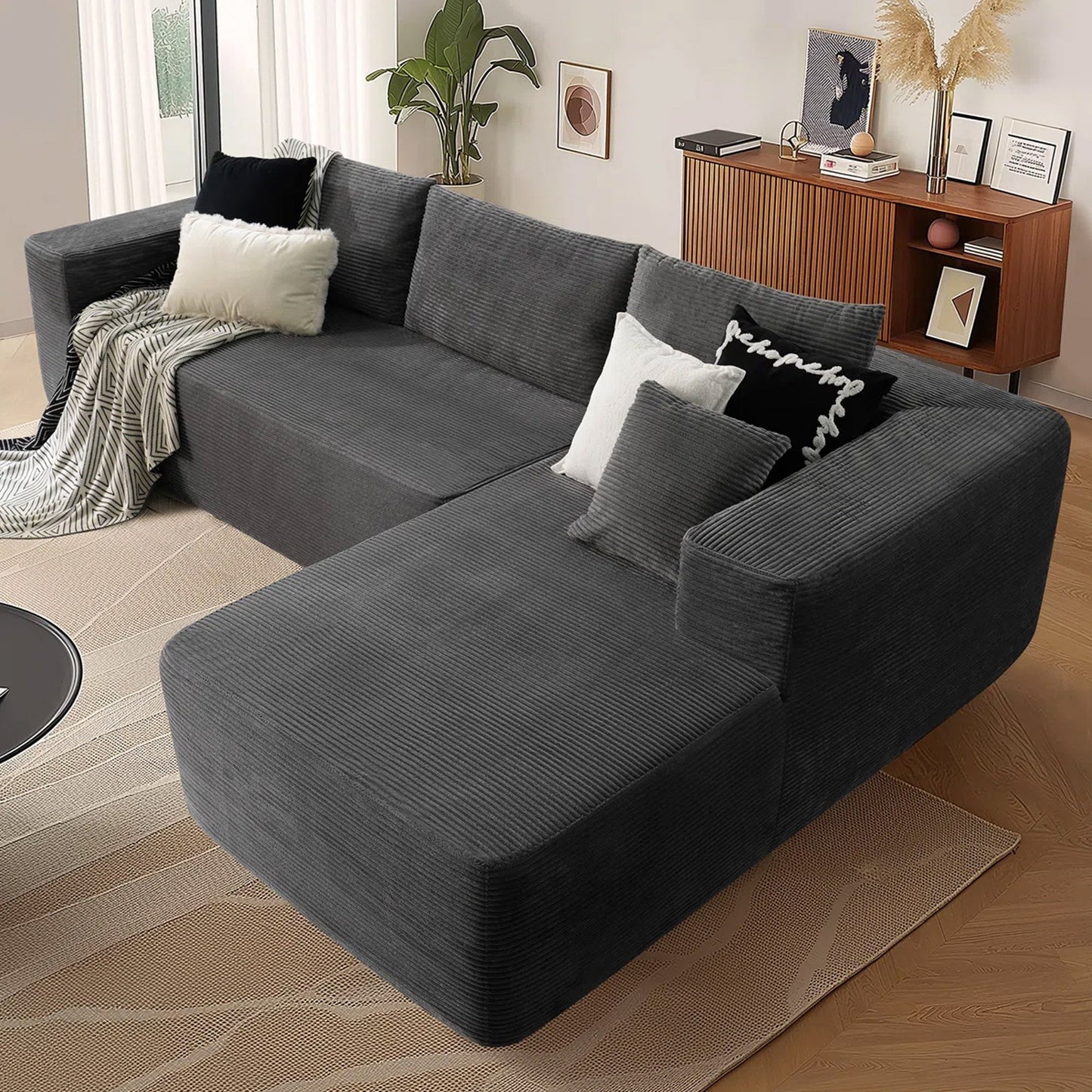 104" L-Shape Modular Couch with Chaise,Corduroy Fabric,No Assembly Required