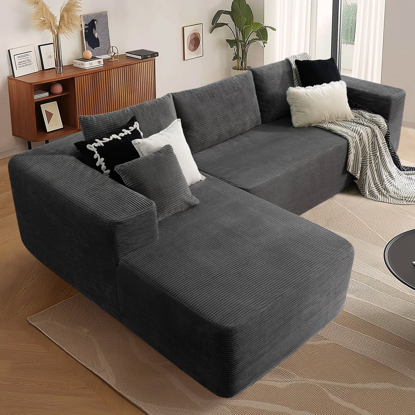 104" L-Shape Modular Couch with Chaise,Corduroy Fabric,No Assembly Required