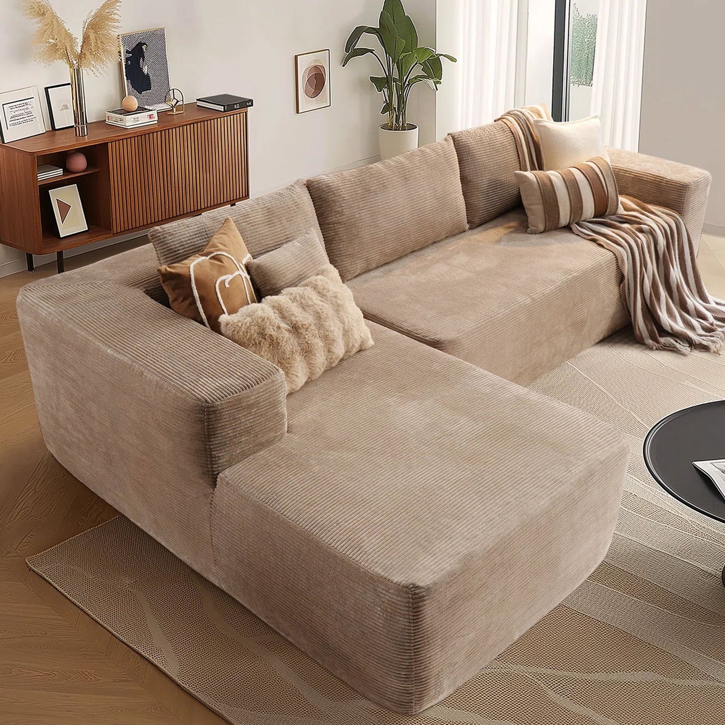 104" L-Shape Modular Couch with Chaise,Corduroy Fabric,No Assembly Required