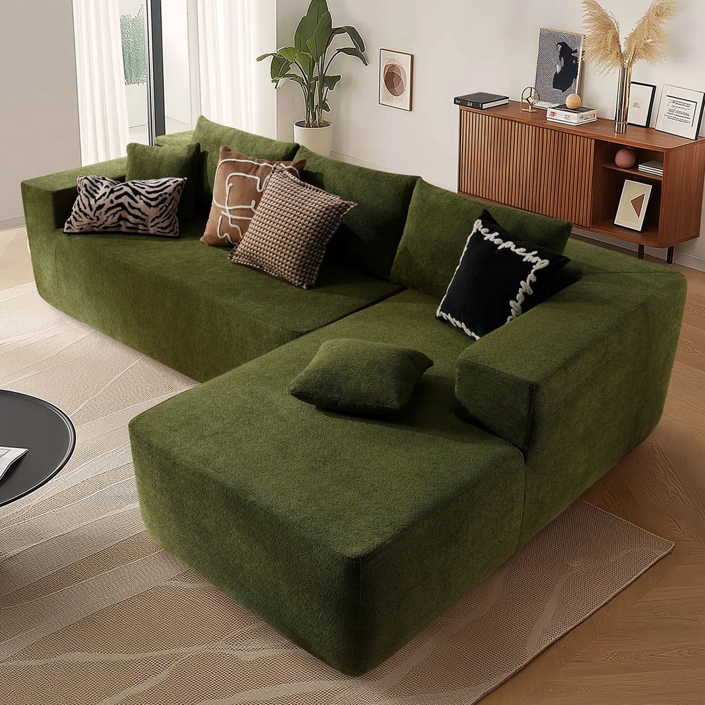 104" L-Shape Modular Couch with Chaise,Cloud Velvet Fabric,No Assembly Required