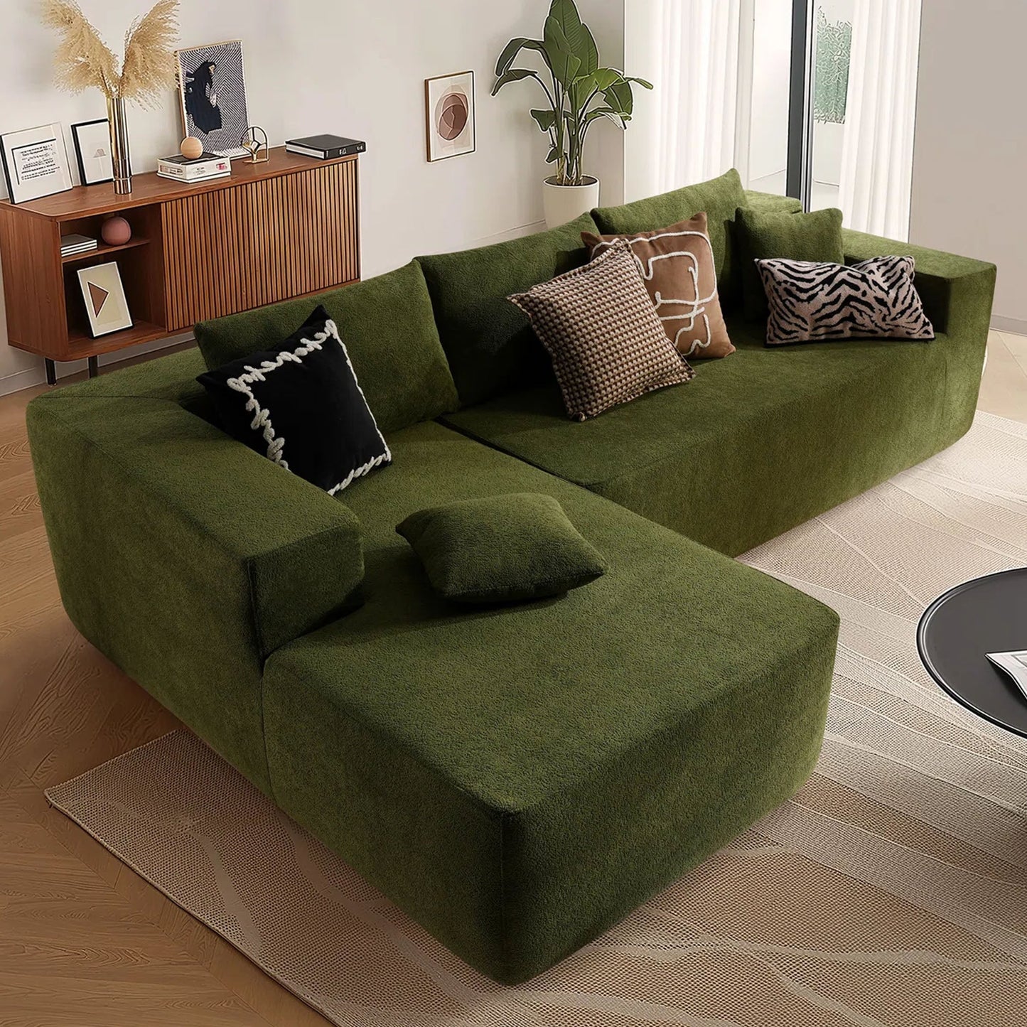 104" L-Shape Modular Couch with Chaise,Cloud Velvet Fabric,No Assembly Required