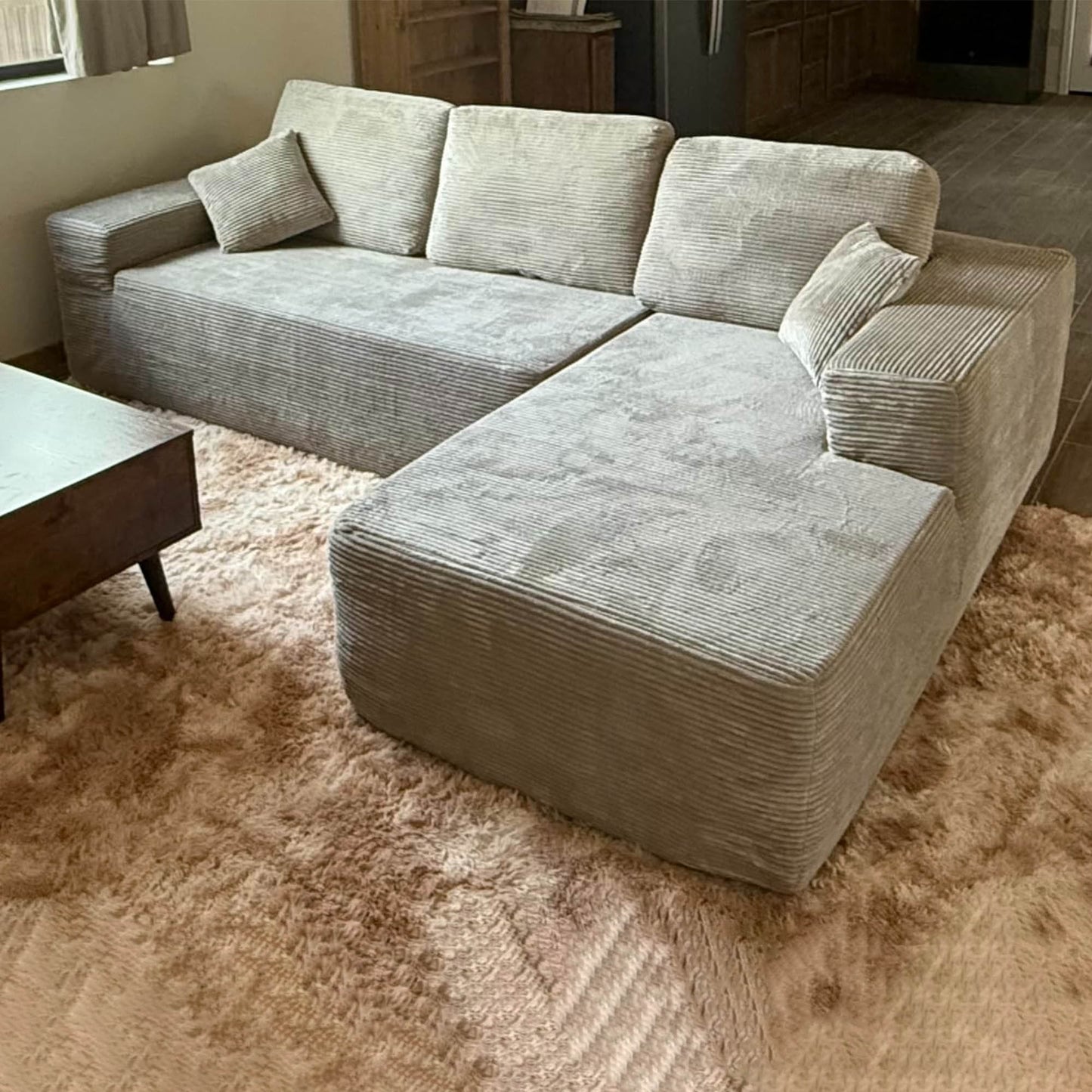 104" L-Shape Modular Couch with Chaise,Corduroy Fabric,No Assembly Required