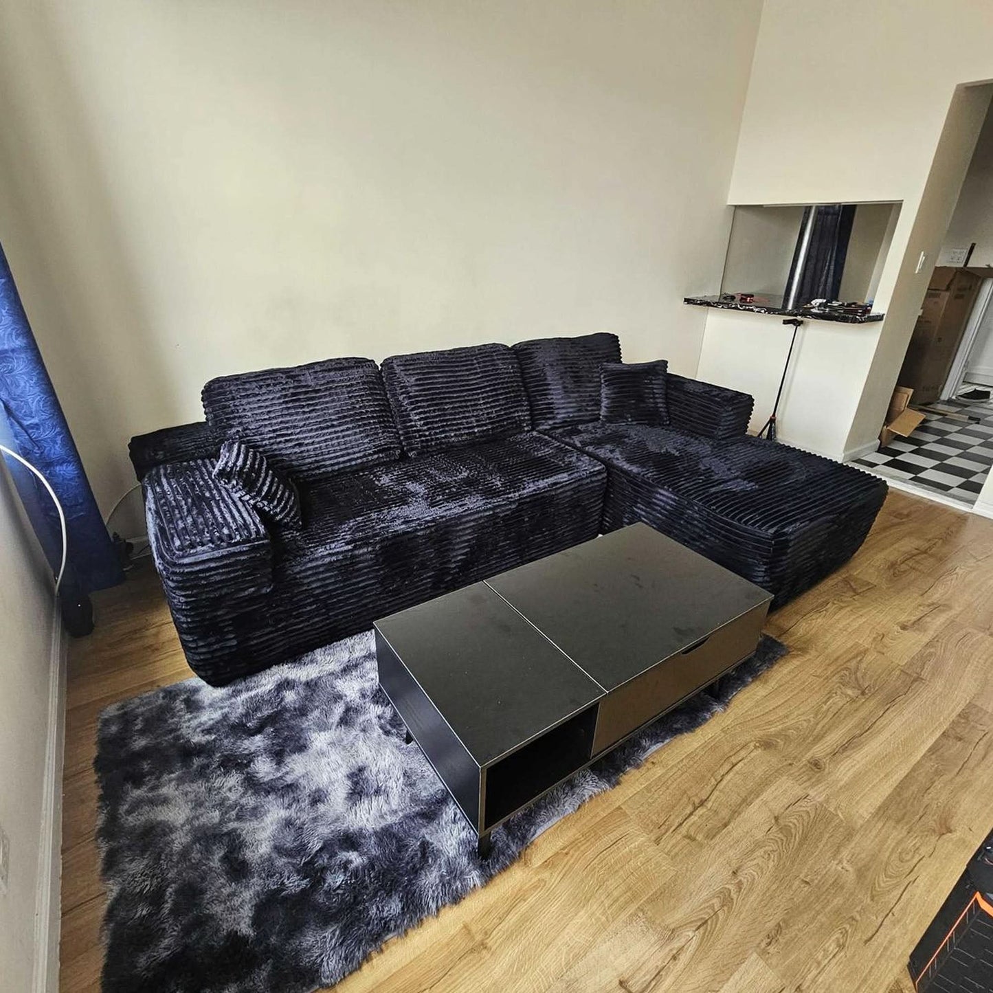 104" L-Shape Modular Couch with Chaise, Plush Corduroy Fabric, No Assembly Required