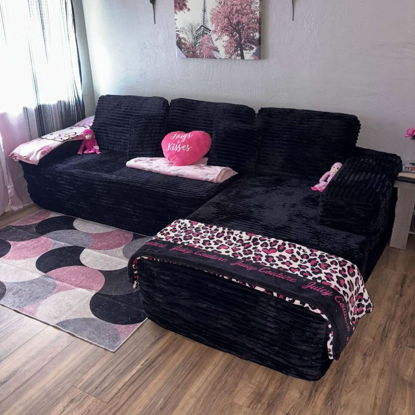 104" L-Shape Modular Couch with Chaise, Plush Corduroy Fabric, No Assembly Required