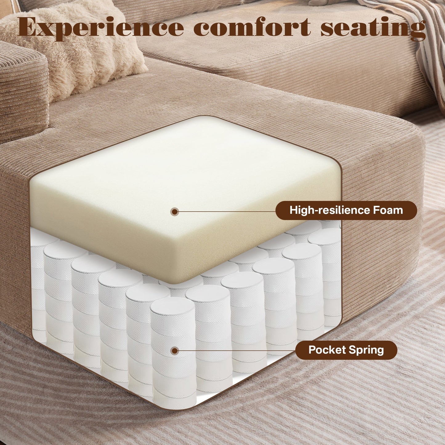 104" L-Shape Modular Couch with Chaise,Corduroy Fabric,No Assembly Required