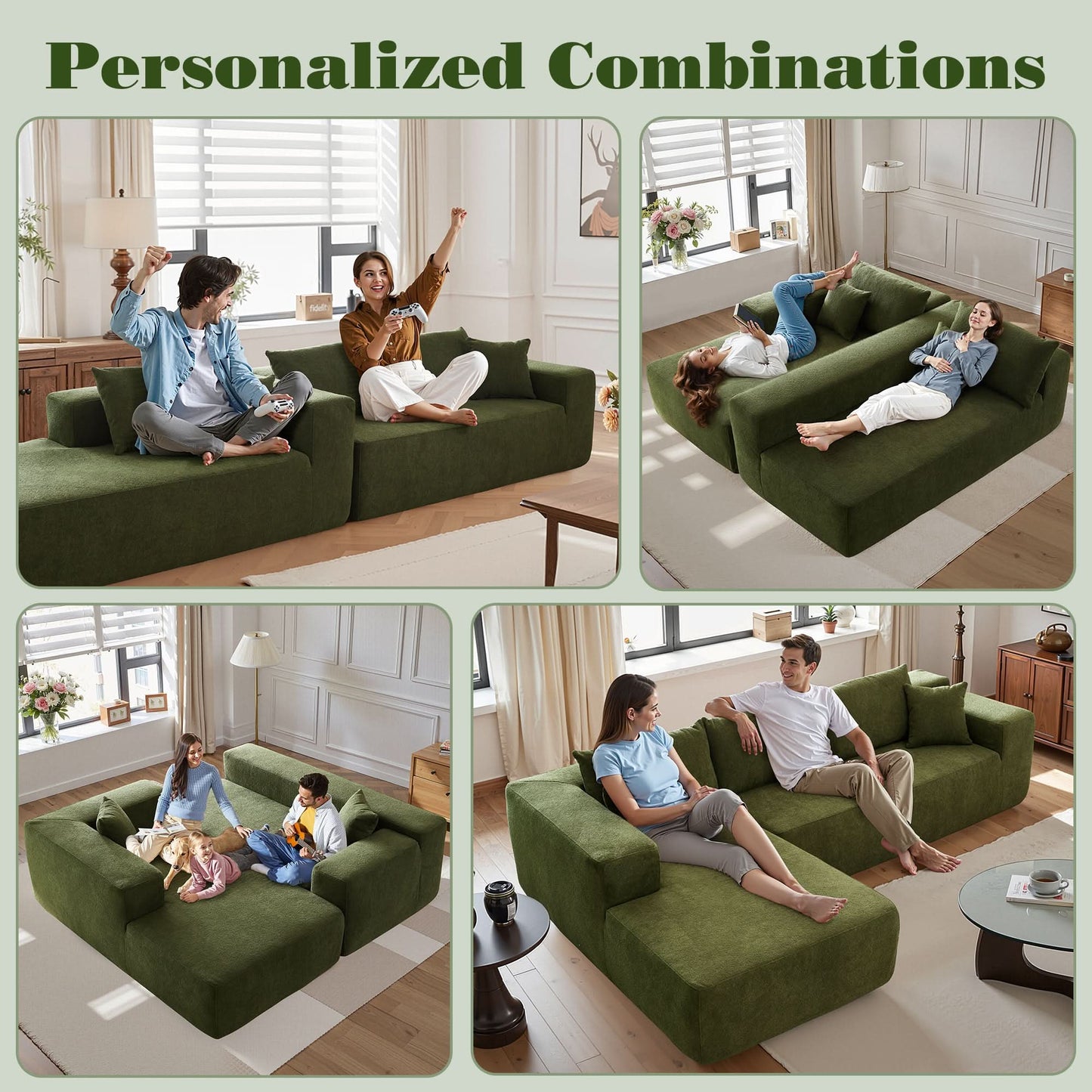 104" L-Shape Modular Couch with Chaise,Cloud Velvet Fabric,No Assembly Required
