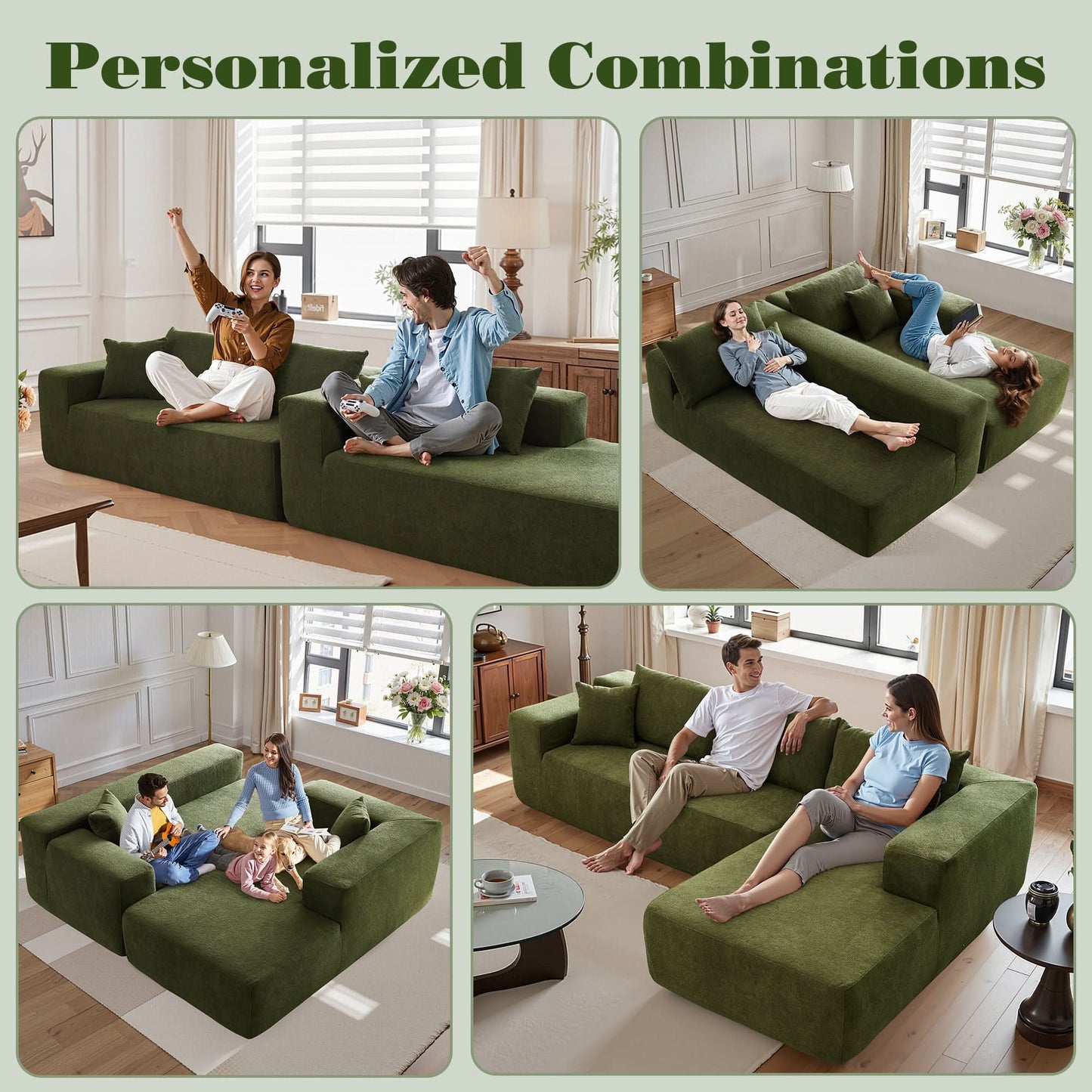 104" L-Shape Modular Couch with Chaise,Cloud Velvet Fabric,No Assembly Required