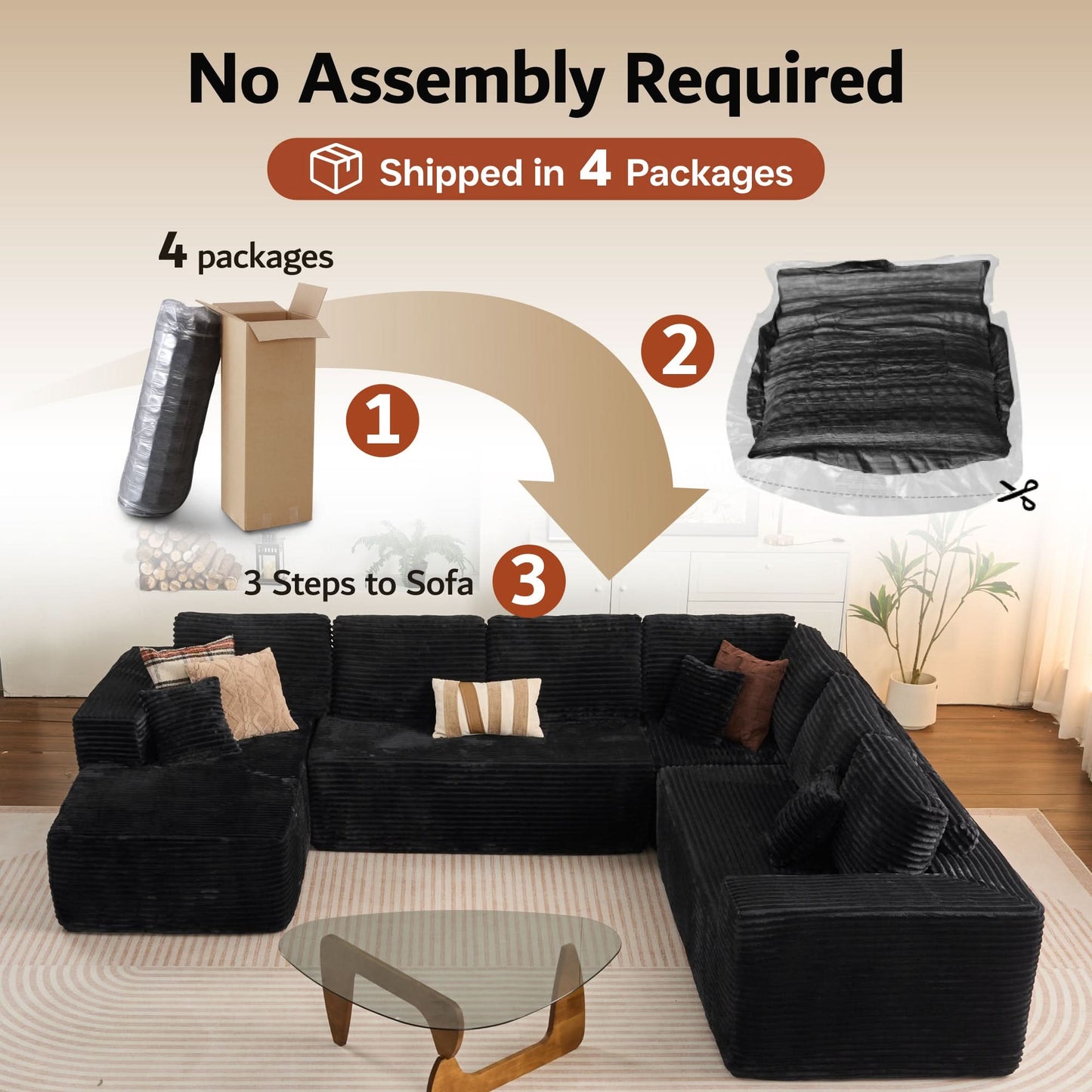 Modular Sectional Cloud Couch, Plush Corduroy Sofa with Memory Foam, No Assembly