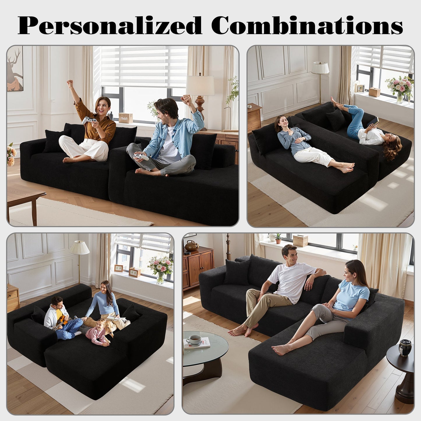 104" L-Shape Modular Couch with Chaise,Corduroy Fabric,No Assembly Required