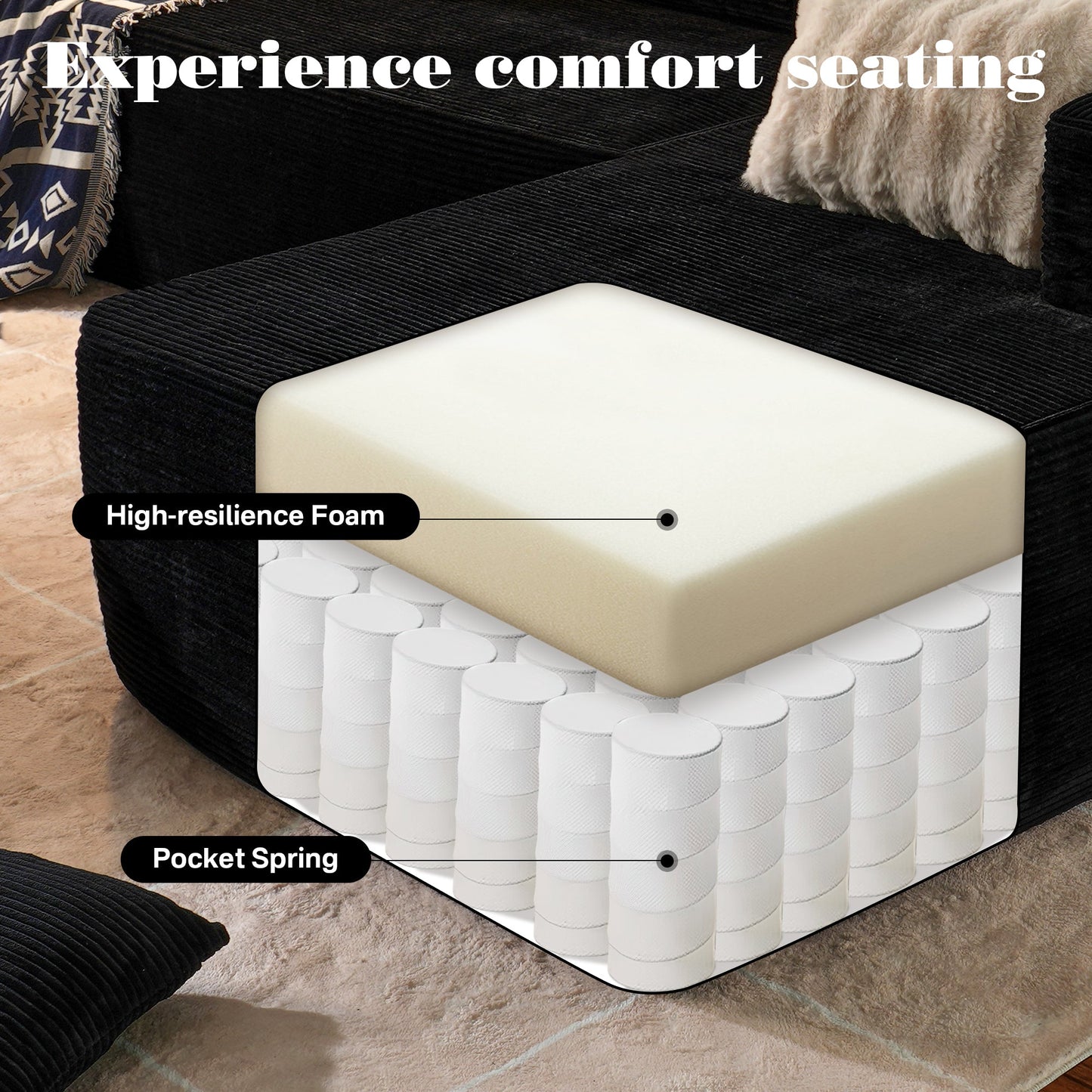 104" L-Shape Modular Couch with Chaise,Corduroy Fabric,No Assembly Required