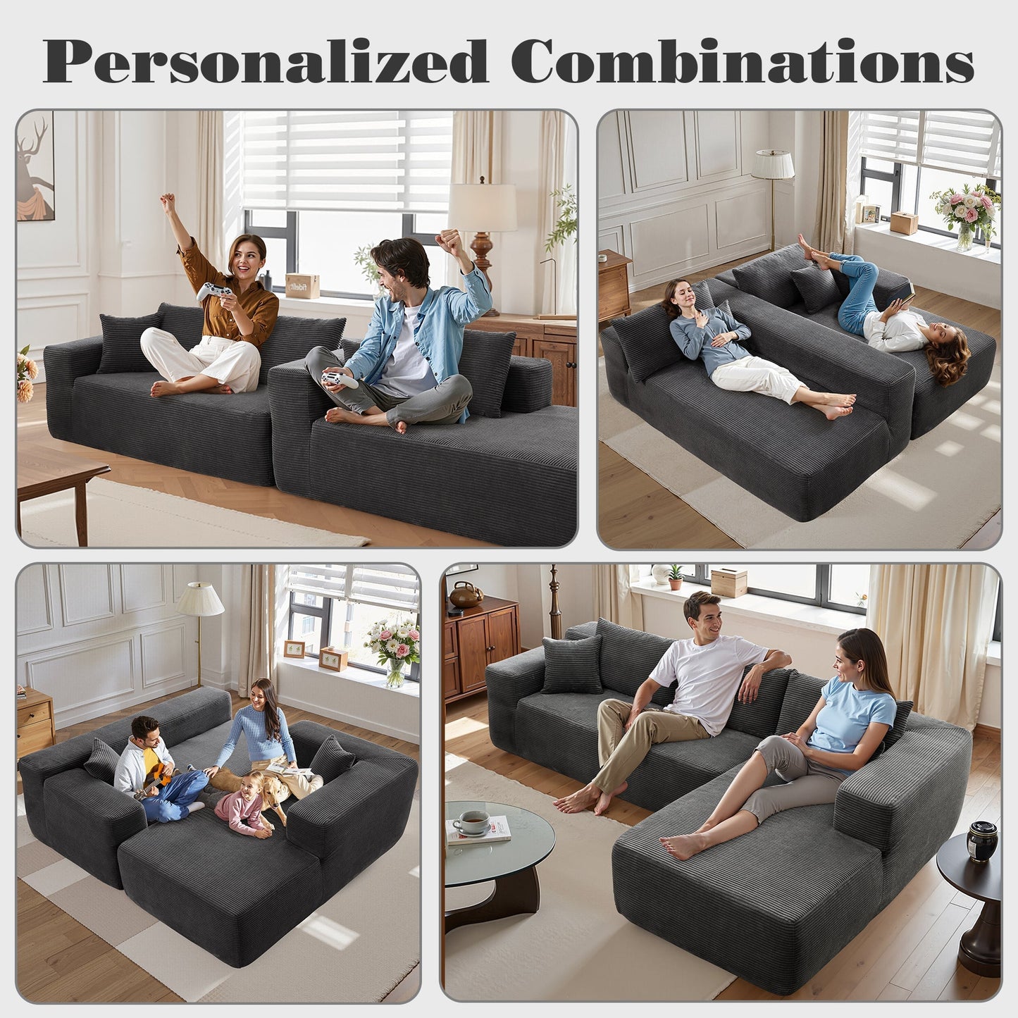 104" L-Shape Modular Couch with Chaise,Corduroy Fabric,No Assembly Required
