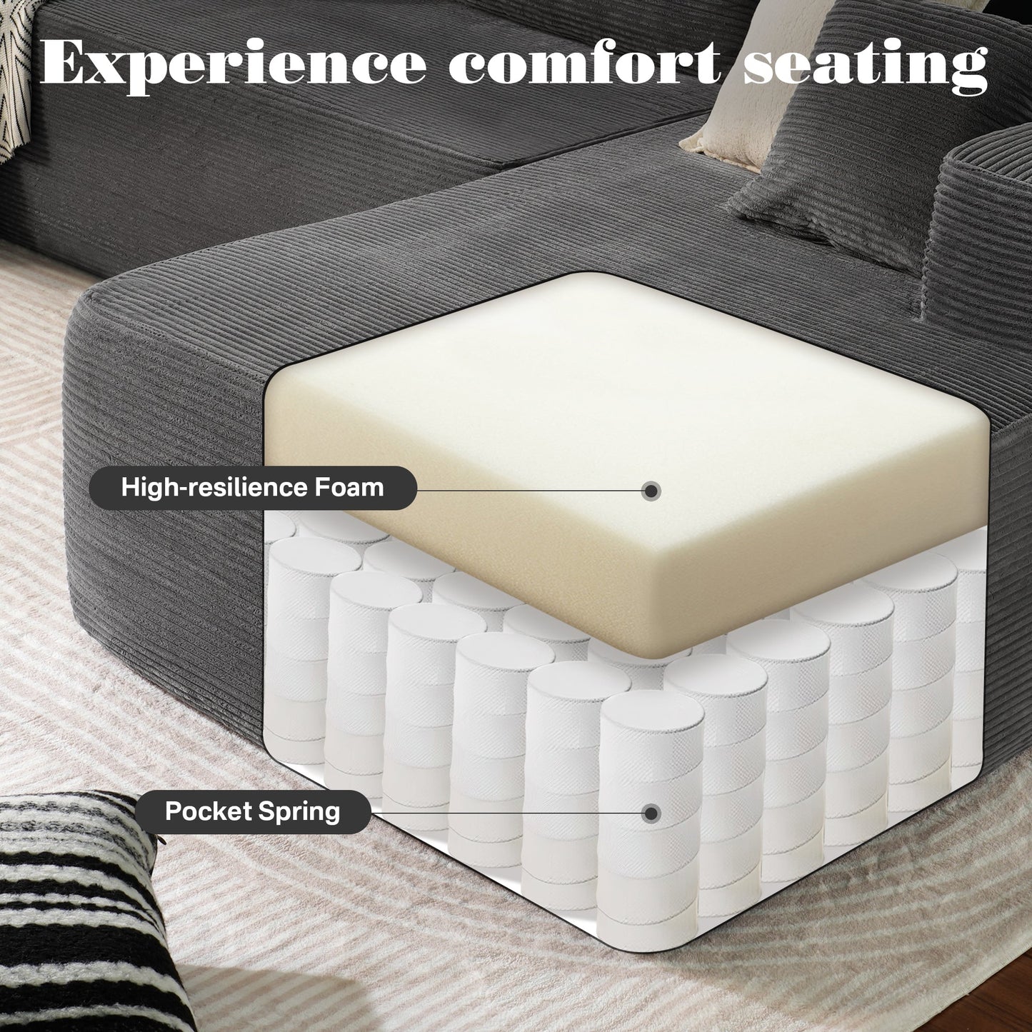 104" L-Shape Modular Couch with Chaise,Corduroy Fabric,No Assembly Required