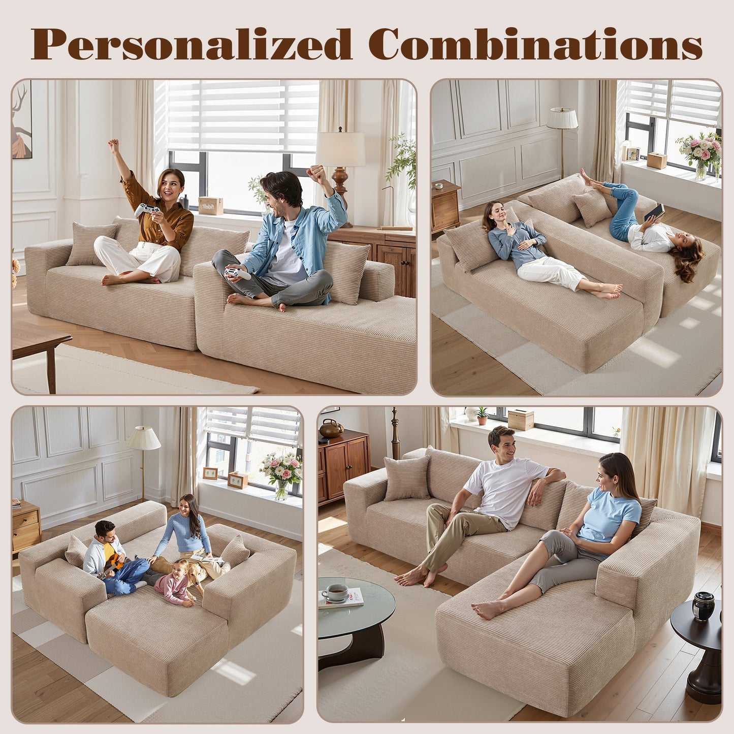 104" L-Shape Modular Couch with Chaise,Corduroy Fabric,No Assembly Required