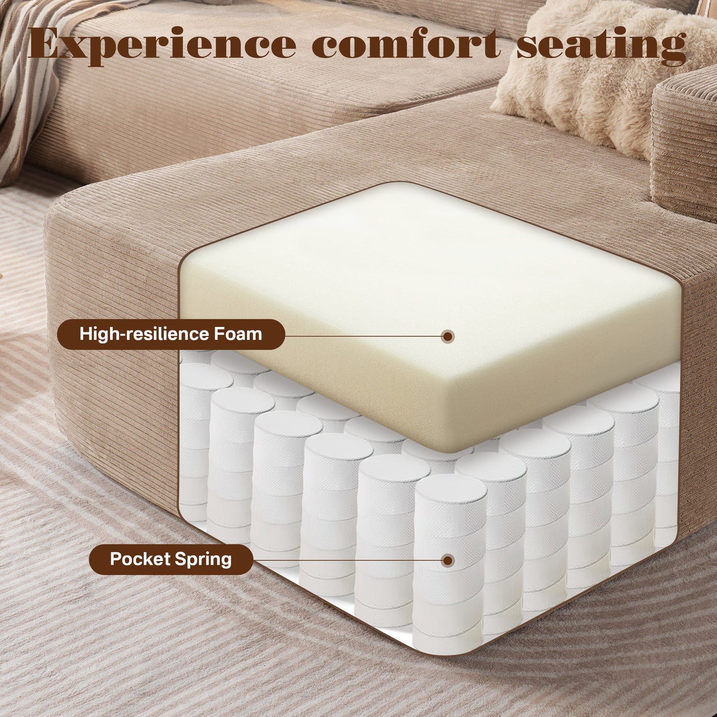 104" L-Shape Modular Couch with Chaise,Corduroy Fabric,No Assembly Required
