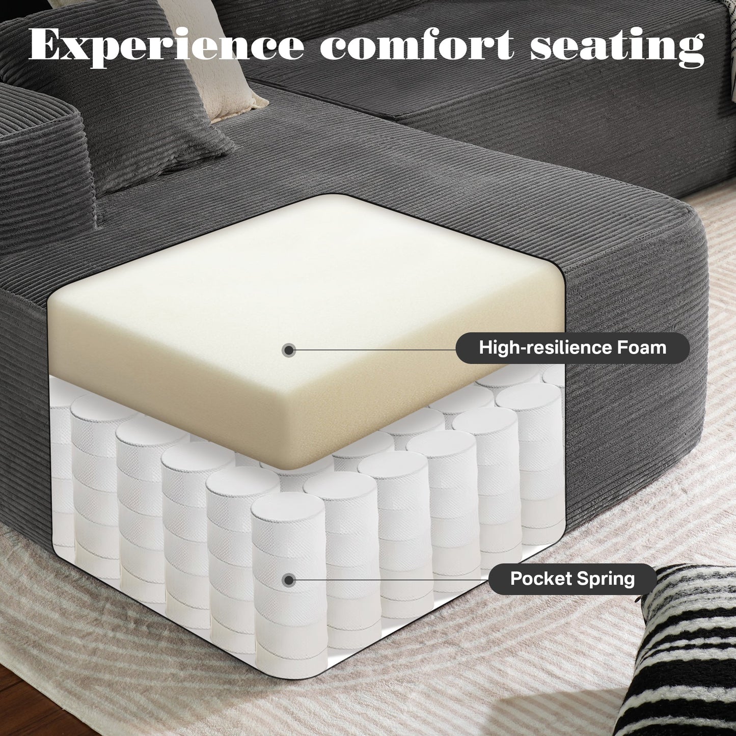 104" L-Shape Modular Couch with Chaise,Corduroy Fabric,No Assembly Required