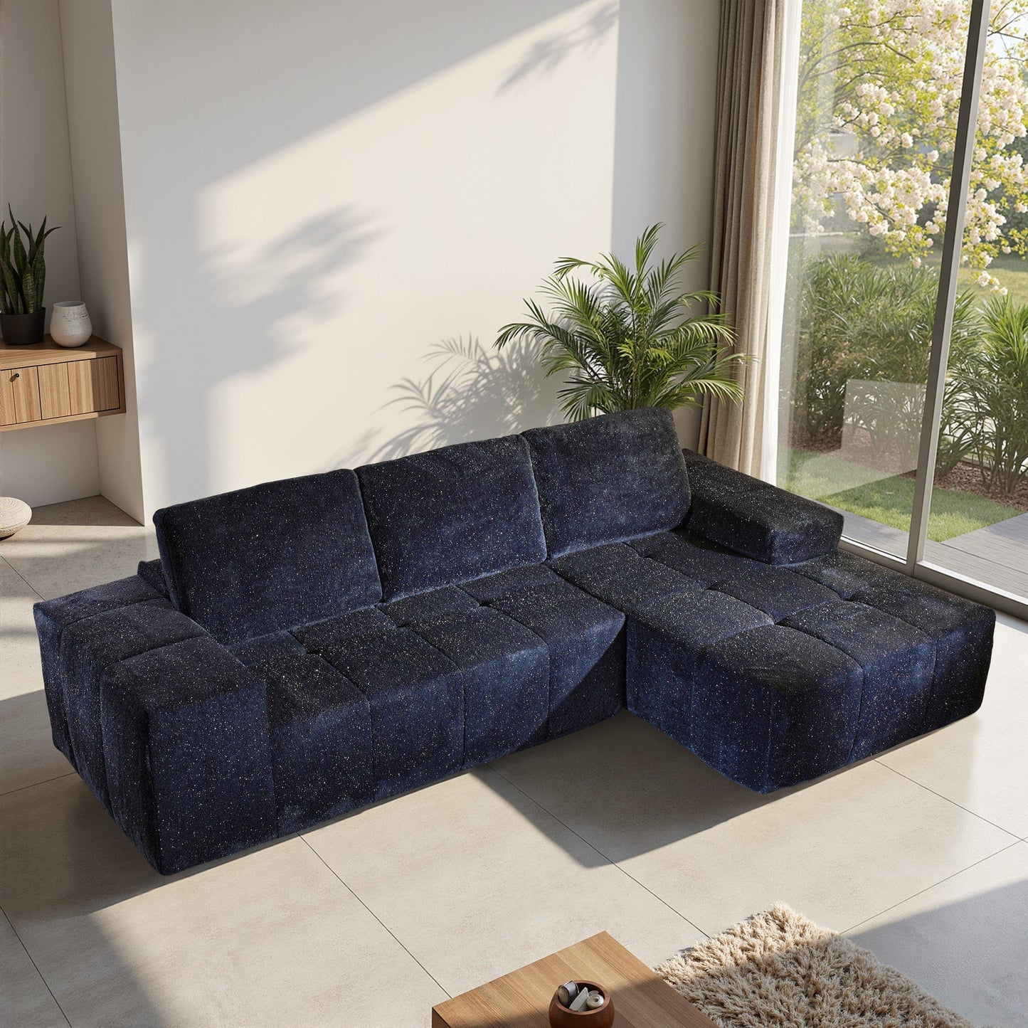 114" Cloud Sectional Sofa - L-Shaped Faux Leather Modular Couch with Deep Seat Chaise
