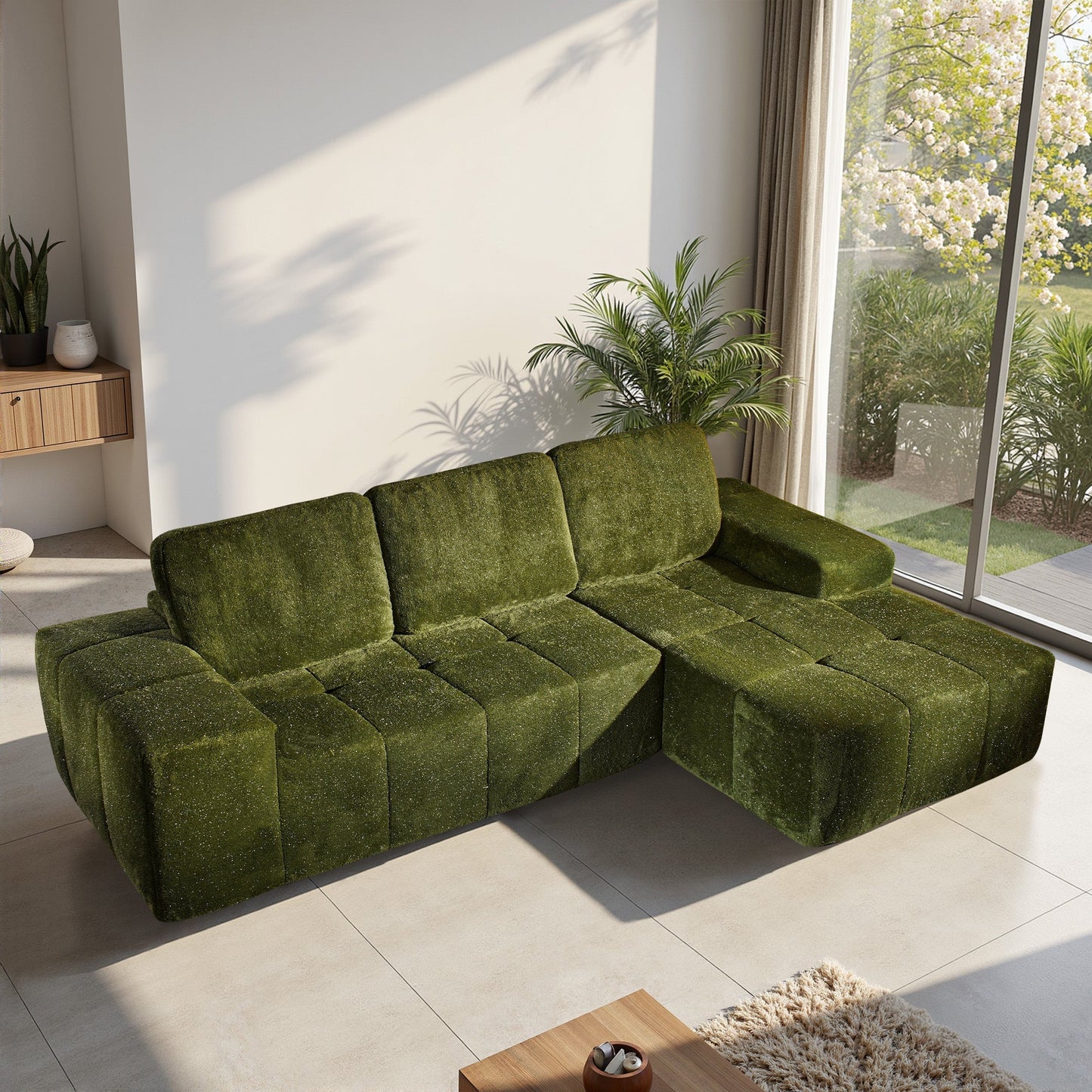 114" Cloud Sectional Sofa - L-Shaped Faux Leather Modular Couch with Deep Seat Chaise